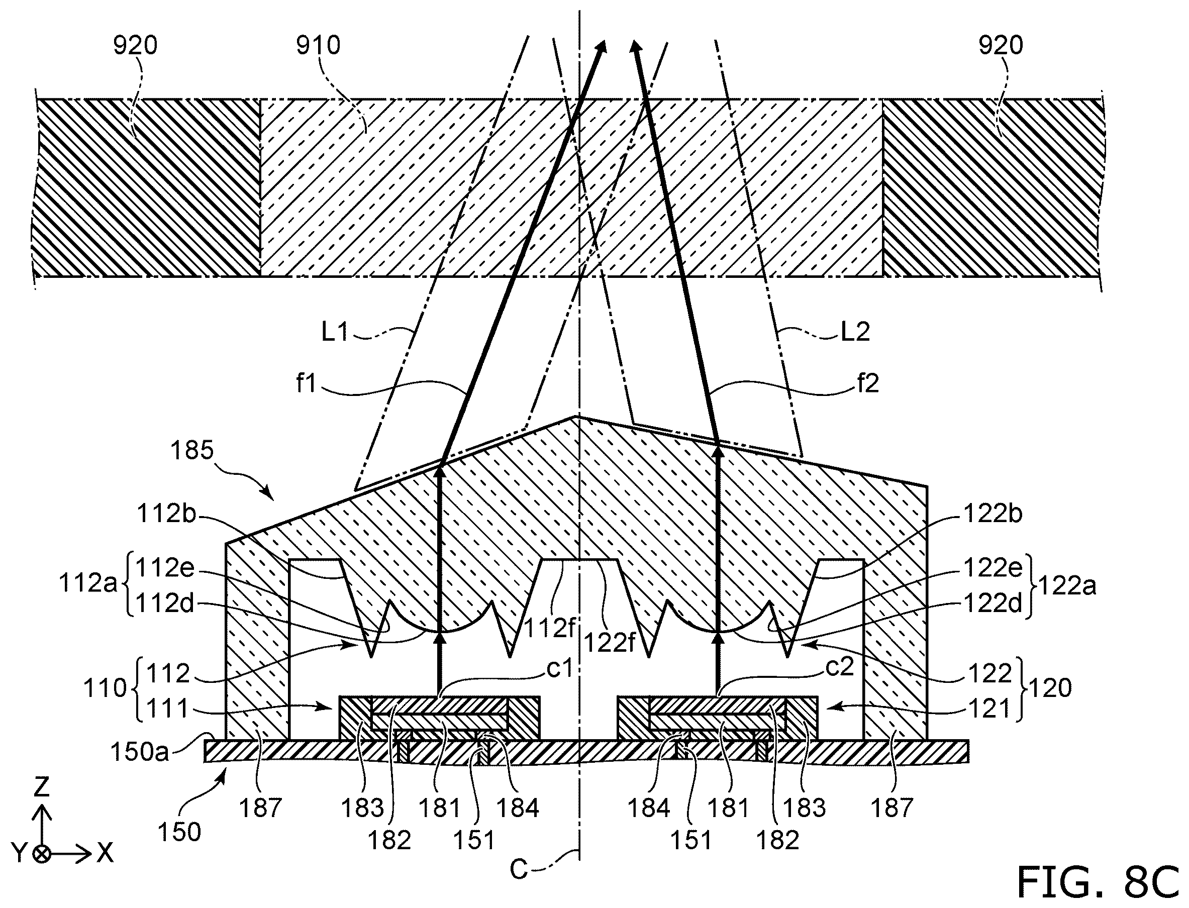 Patent US12588334 Figure 11 – Light-emitting module and lens