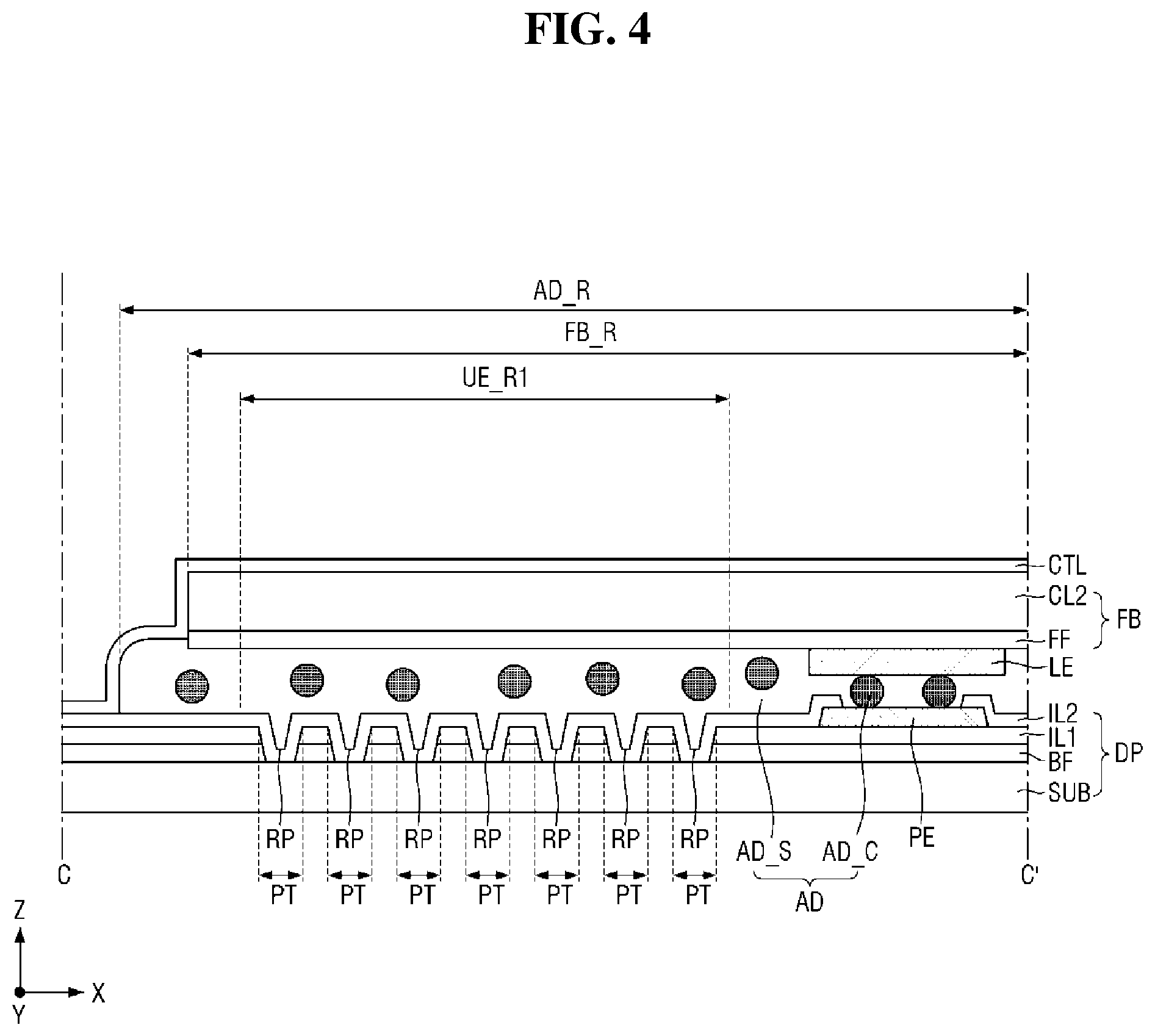 Patent US12588373 Figure 4 – Display device, and method for fabricating display device