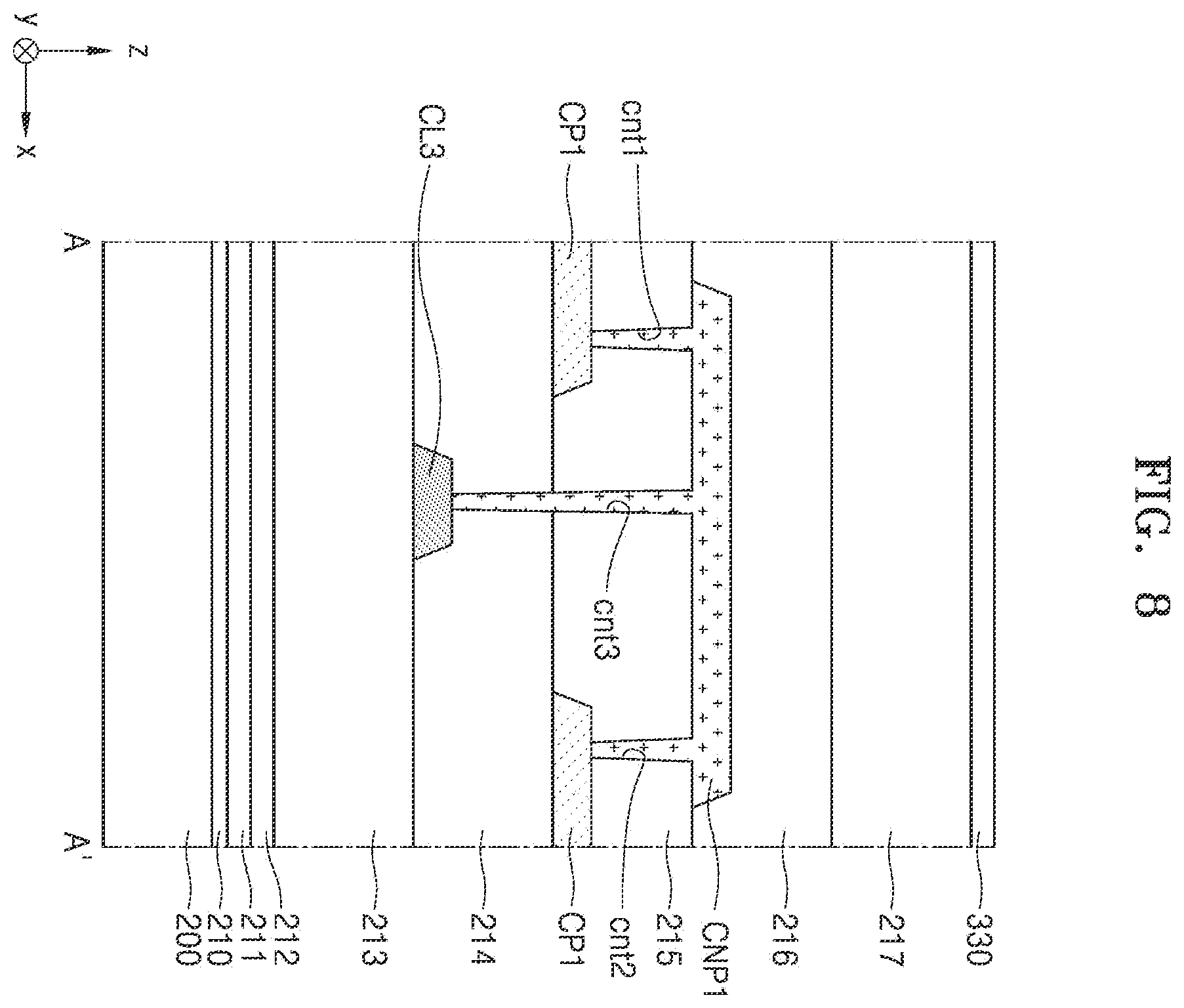 Patent US12588378 Figure 8 – Display apparatus including connecting patterns connecting conductive patters