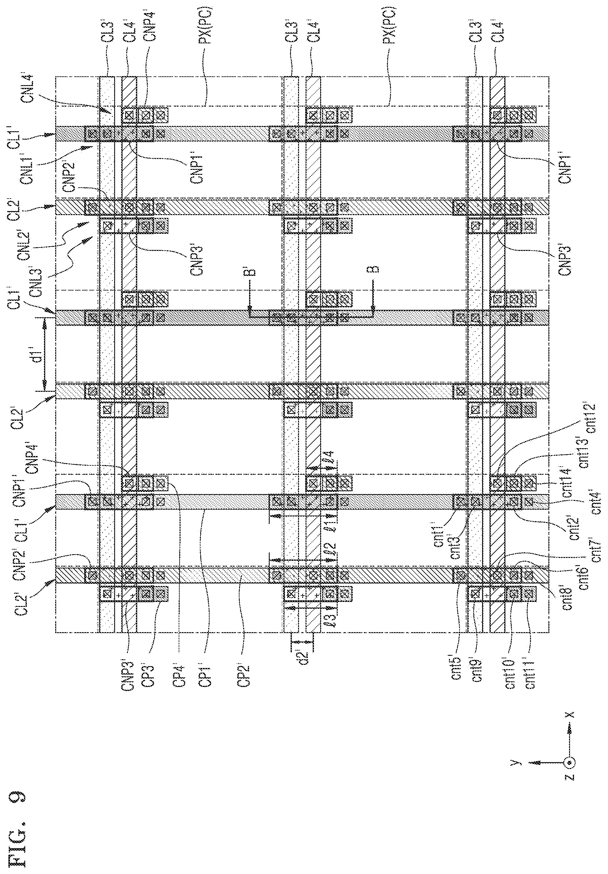 Patent US12588378 Figure 9 – Display apparatus including connecting patterns connecting conductive patters