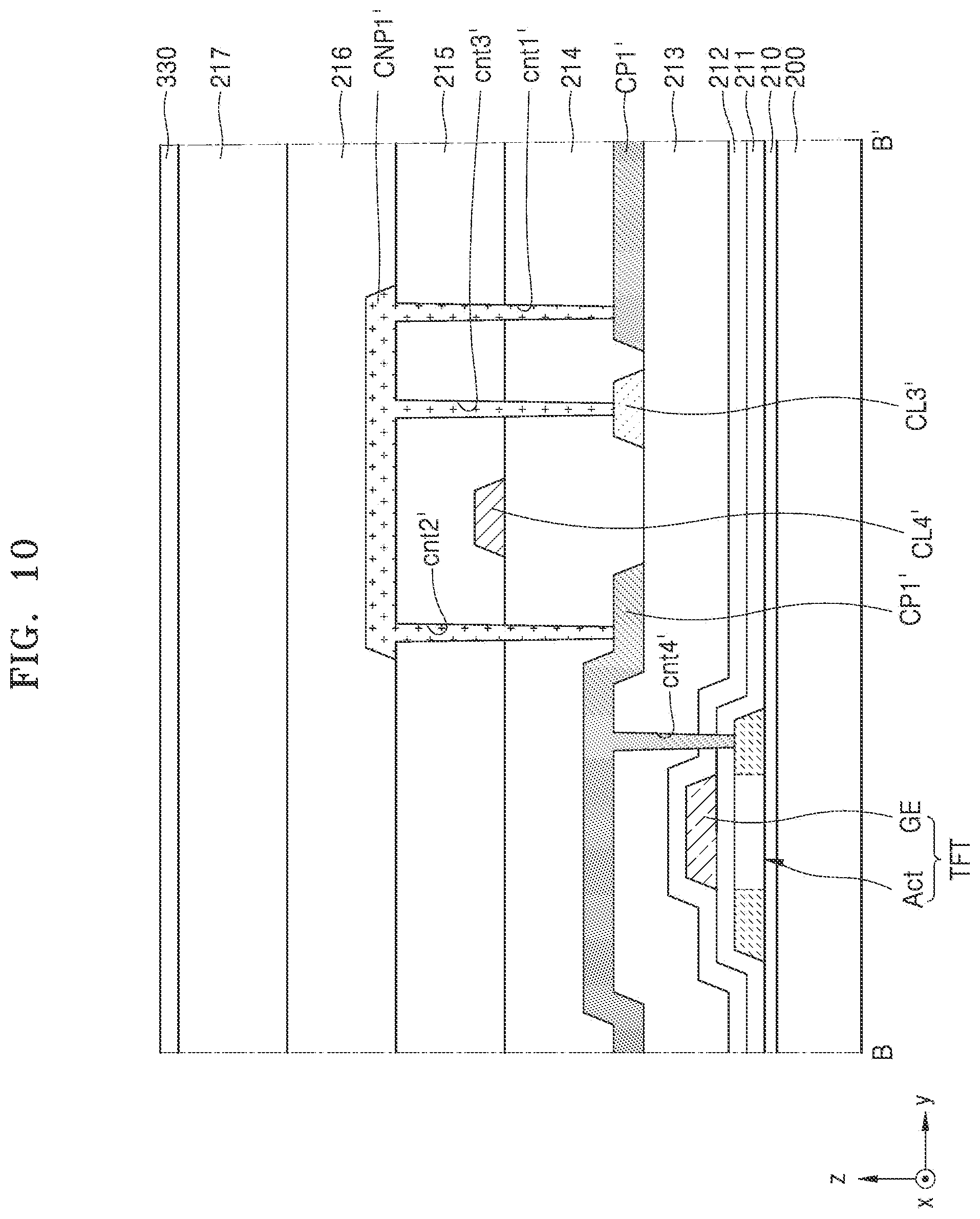 Patent US12588378 Figure 10 – Display apparatus including connecting patterns connecting conductive patters