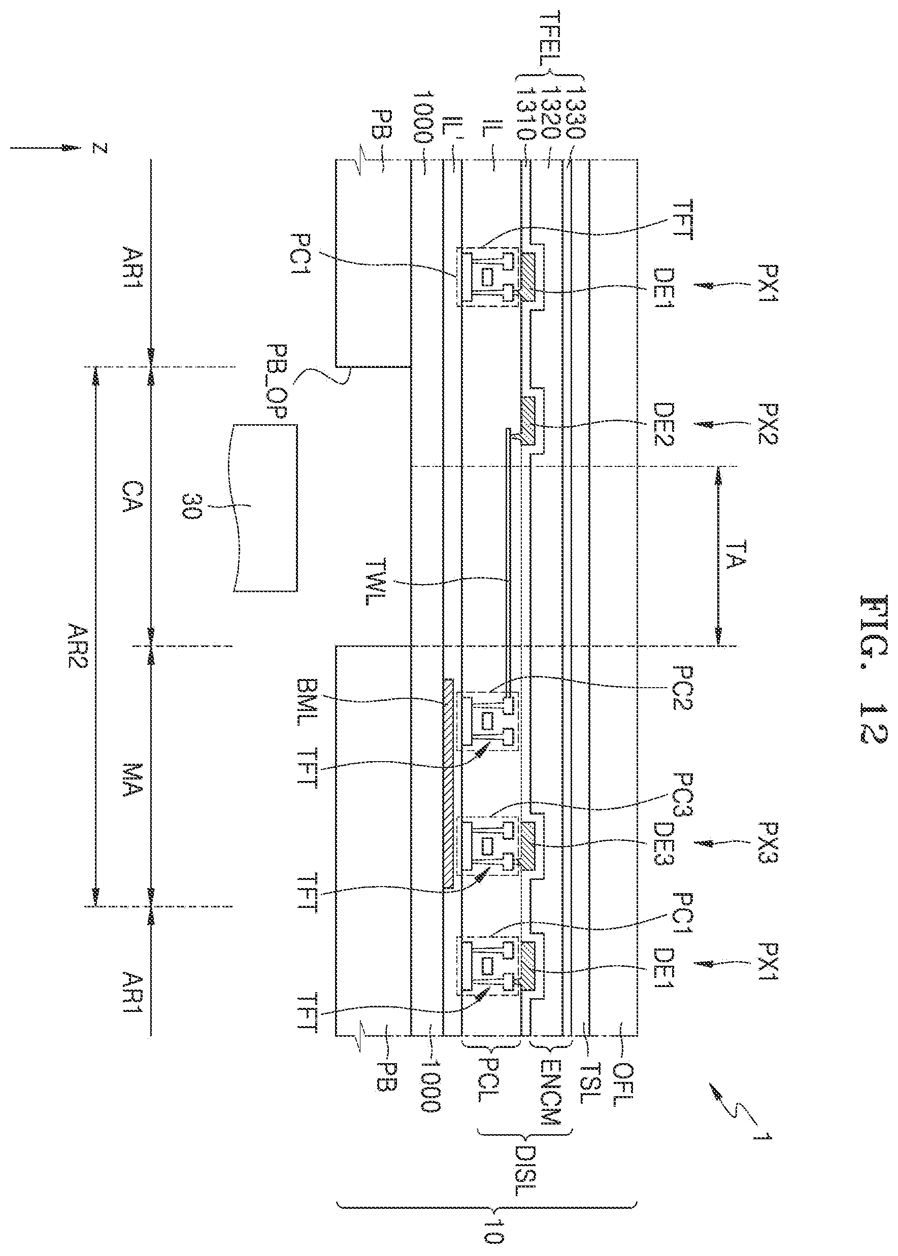 Patent US12588378 Figure 12 – Display apparatus including connecting patterns connecting conductive patters