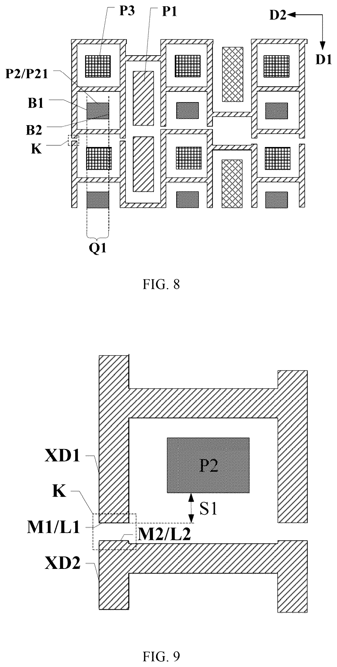 Patent US12588385 Figure 5 – Display panel and device with touch layer metal grid at peripheries of pixel openings