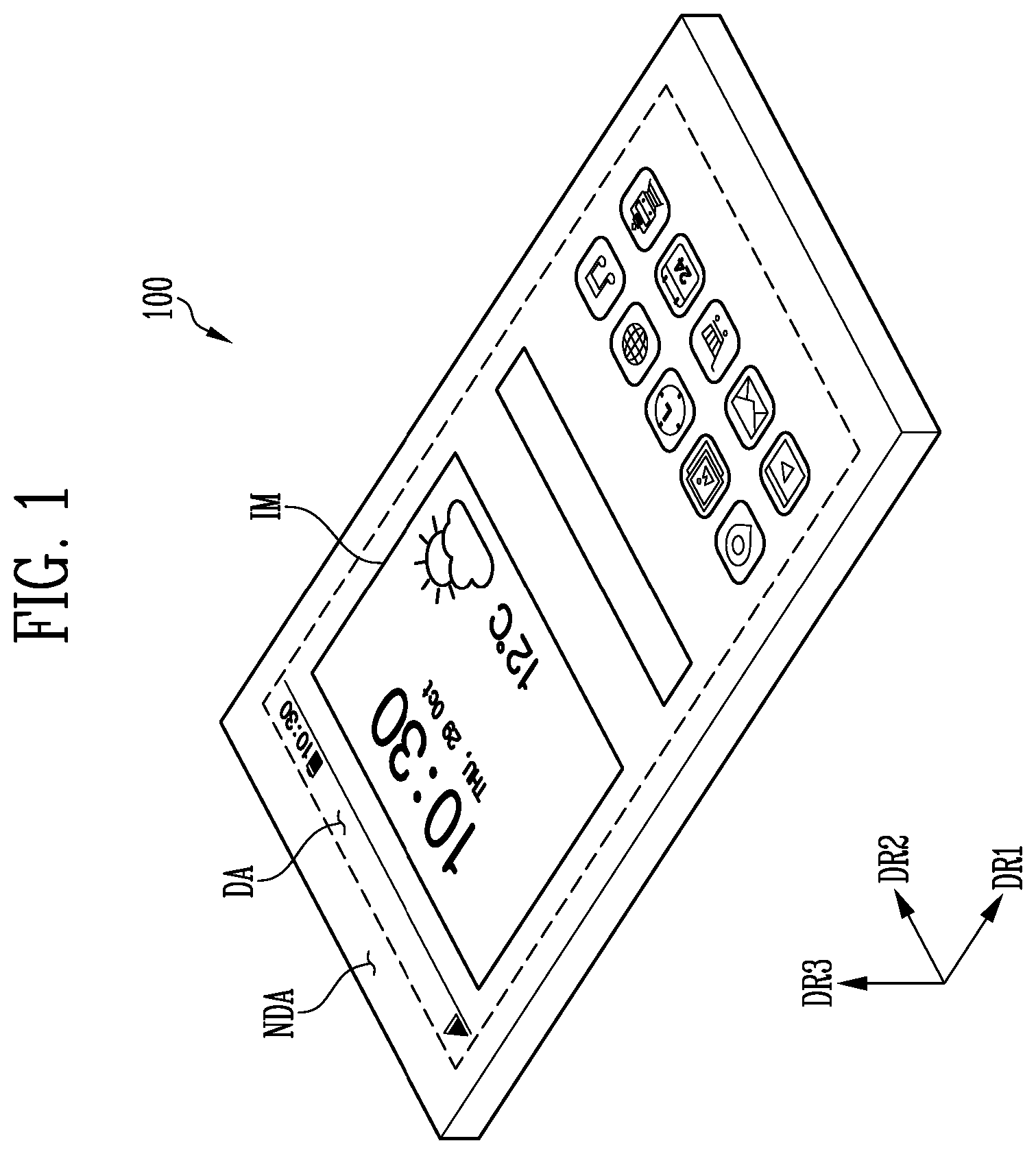 Patent US12588388 Figure 1 – Display device and touch display panel