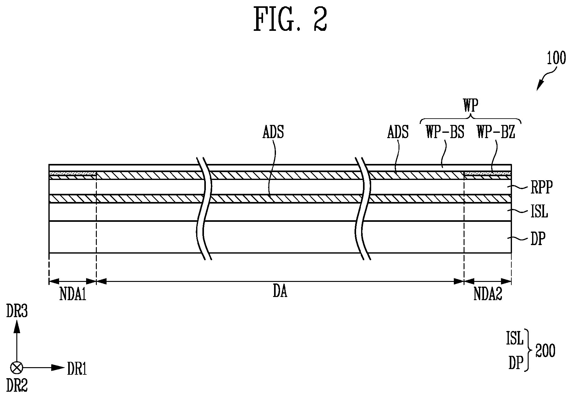 Patent US12588388 Figure 2 – Display device and touch display panel