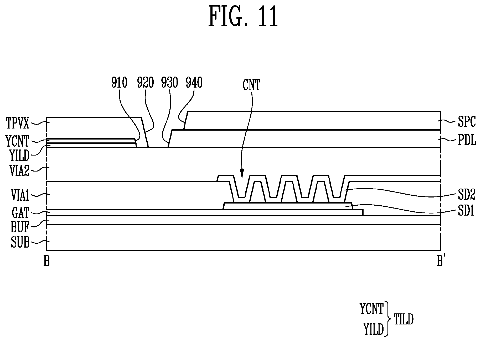 Patent US12588388 Figure 11 – Display device and touch display panel