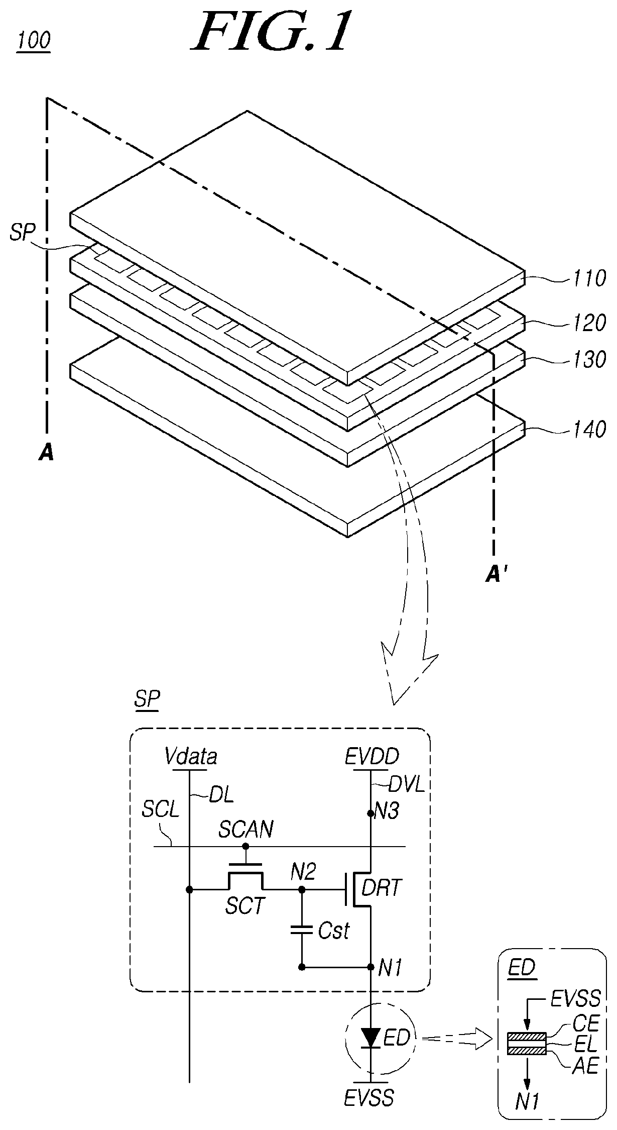 Patent US12588400 Figure 1 – Display device