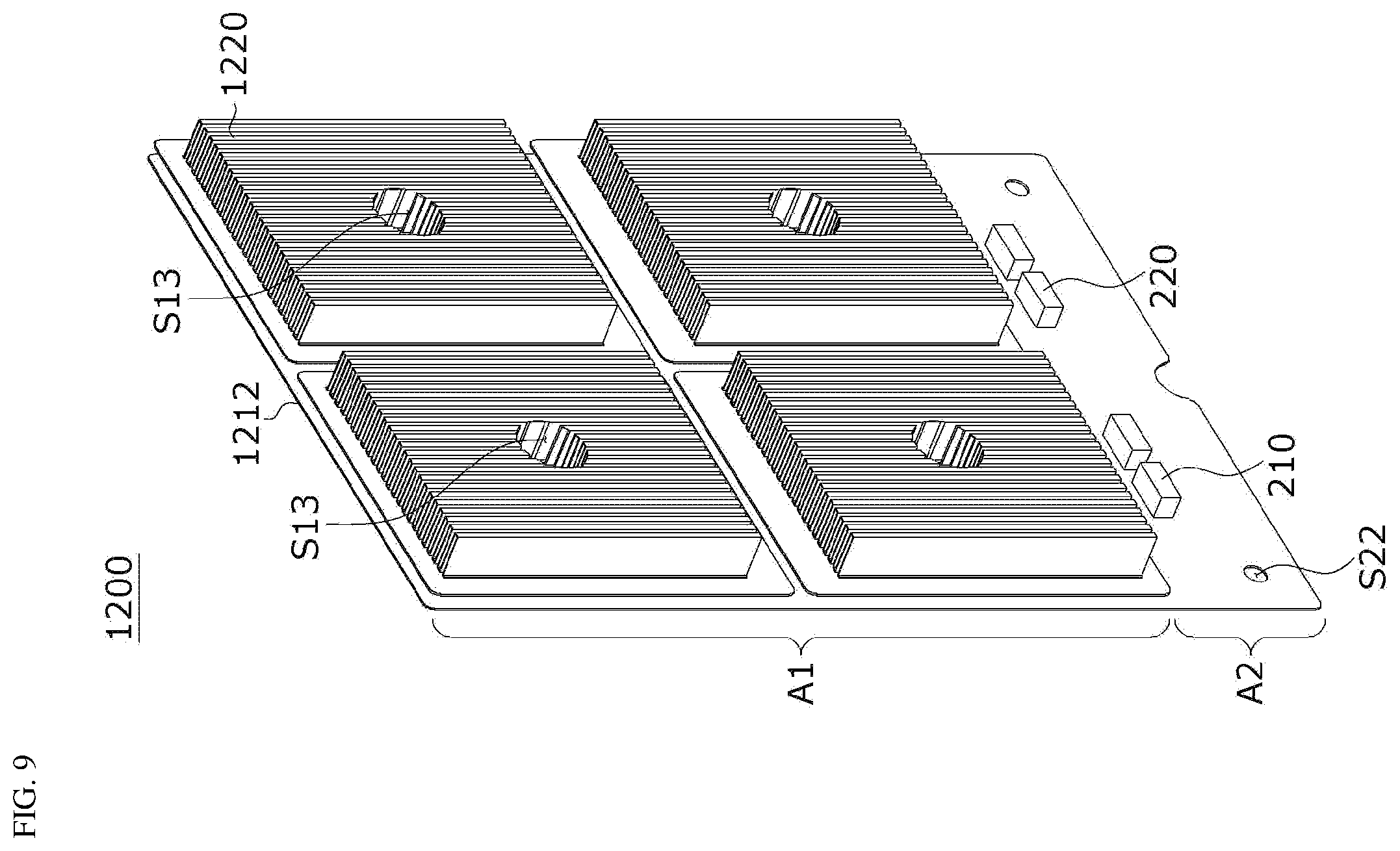 Patent US12588413 Figure 8 – Thermoelectric device