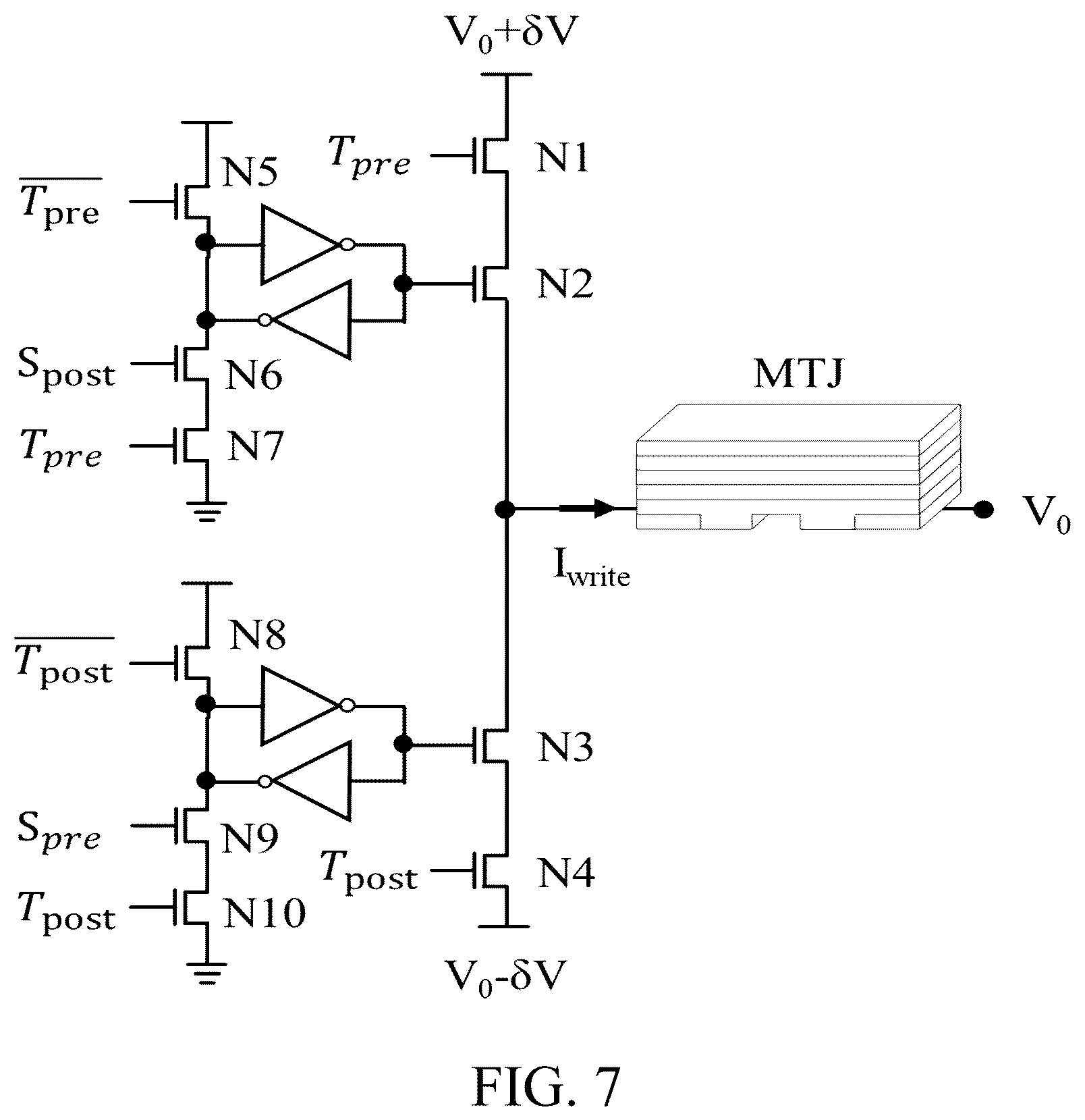 Patent US12588423 Figure 8 – Magnetoresistive device, method for changing resistance state thereof, and synapse learning module