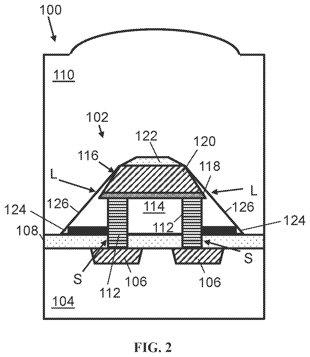 Patent US12588428 Figure 2 – Structure and method for memory element to confine metal with spacer