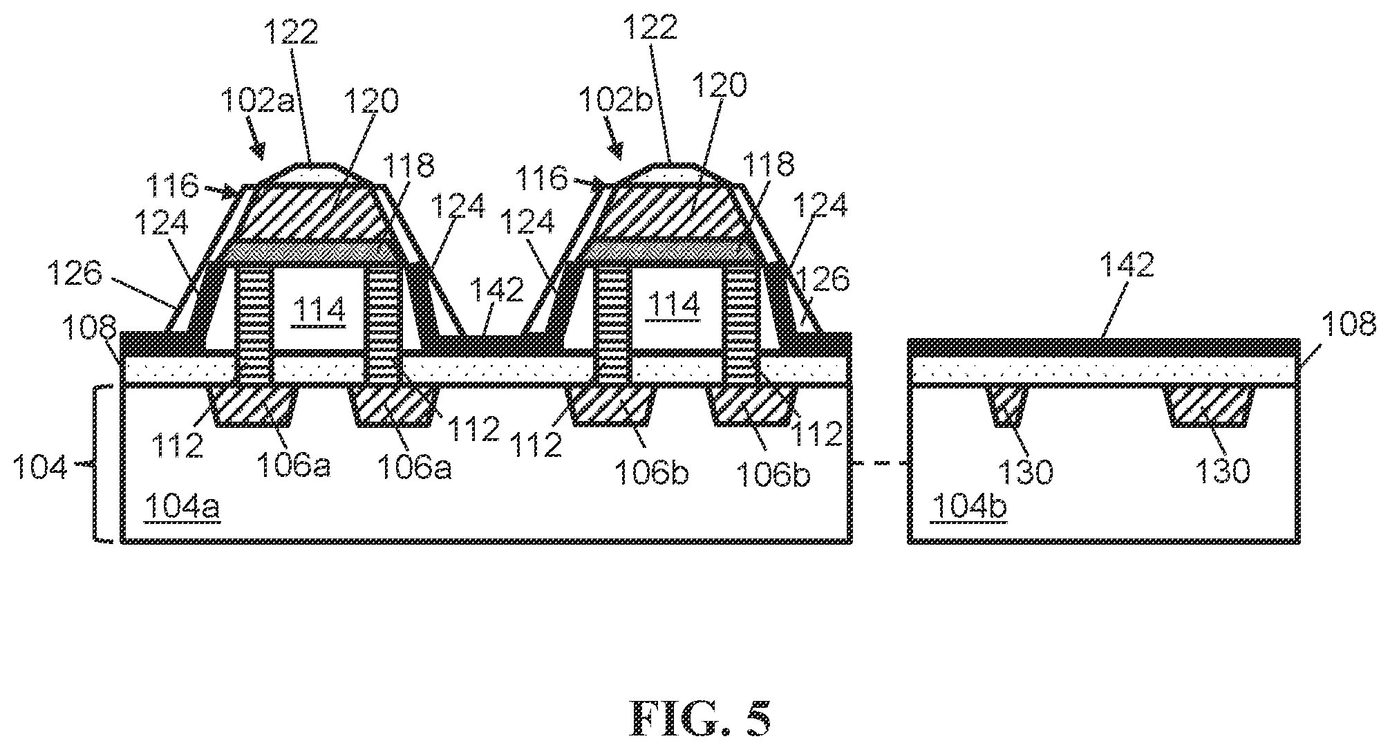 Patent US12588428 Figure 5 – Structure and method for memory element to confine metal with spacer