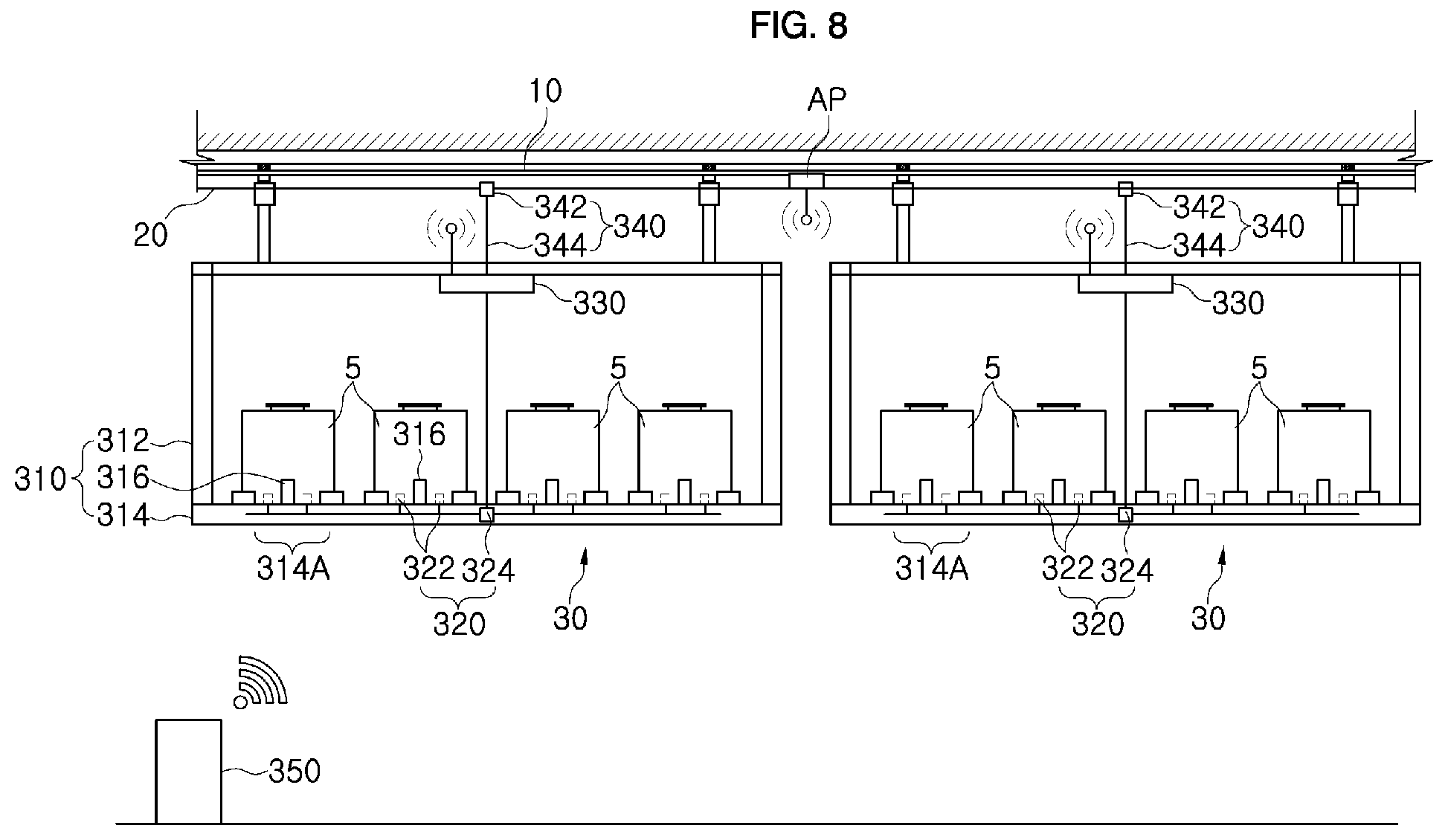 Patent US12588466 Figure 8 – Article storage equipment in semiconductor fabrication facility and logistics system including same