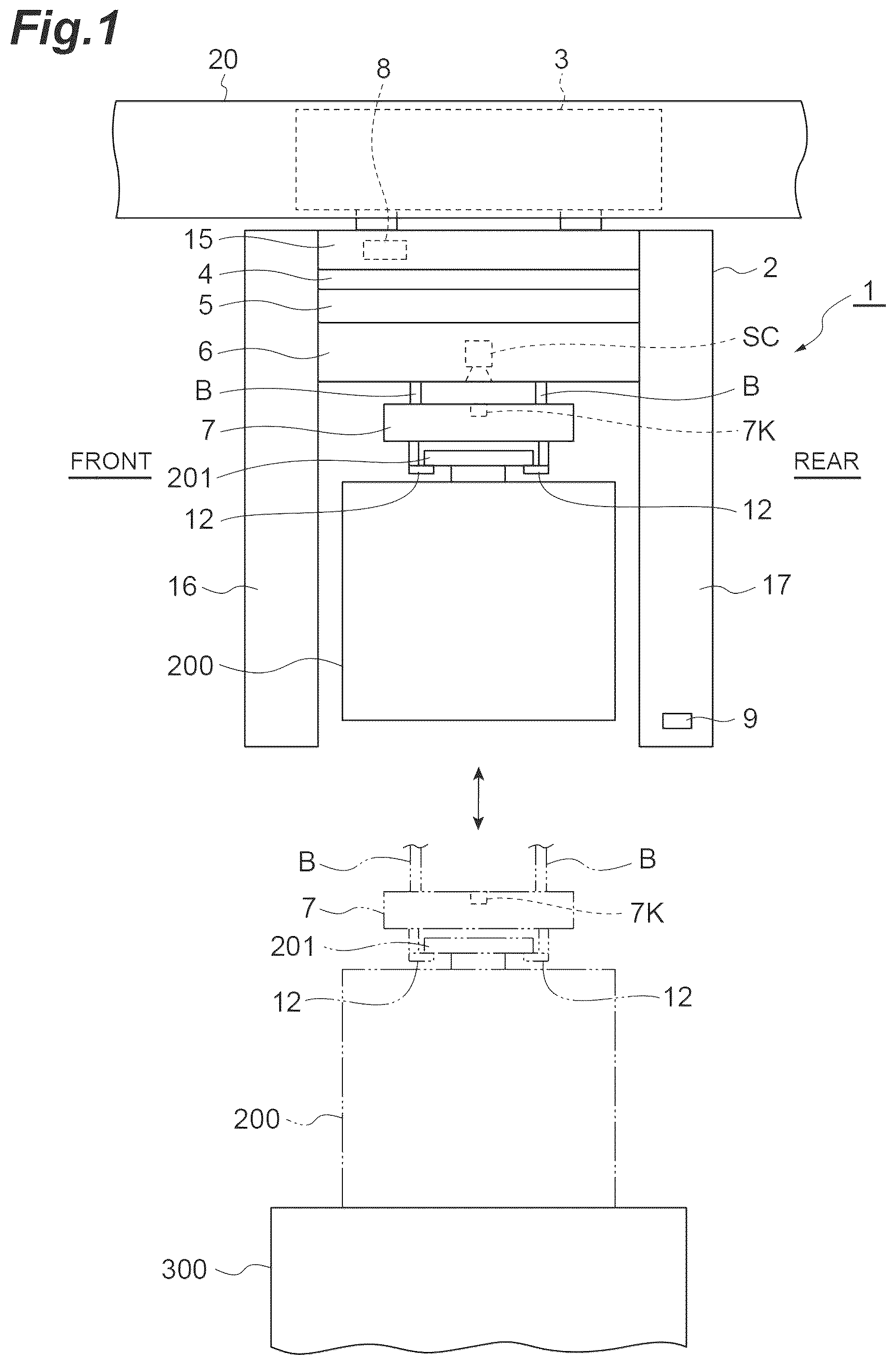Patent US12588468 Figure 1 – Overhead transport vehicle