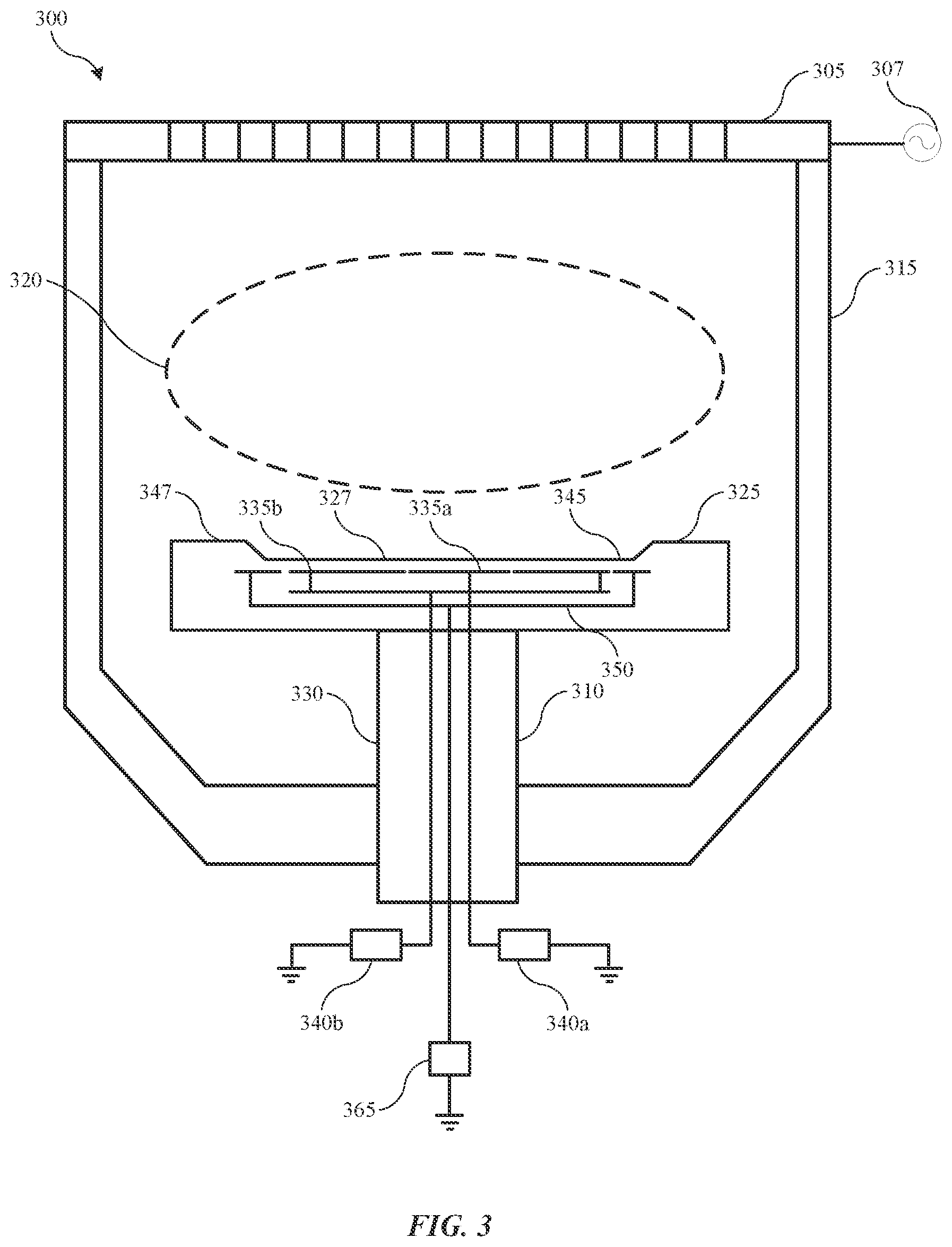 Patent US12588469 Figure 3 – Bipolar electrostatic chuck electrode with self-induced DC voltage
