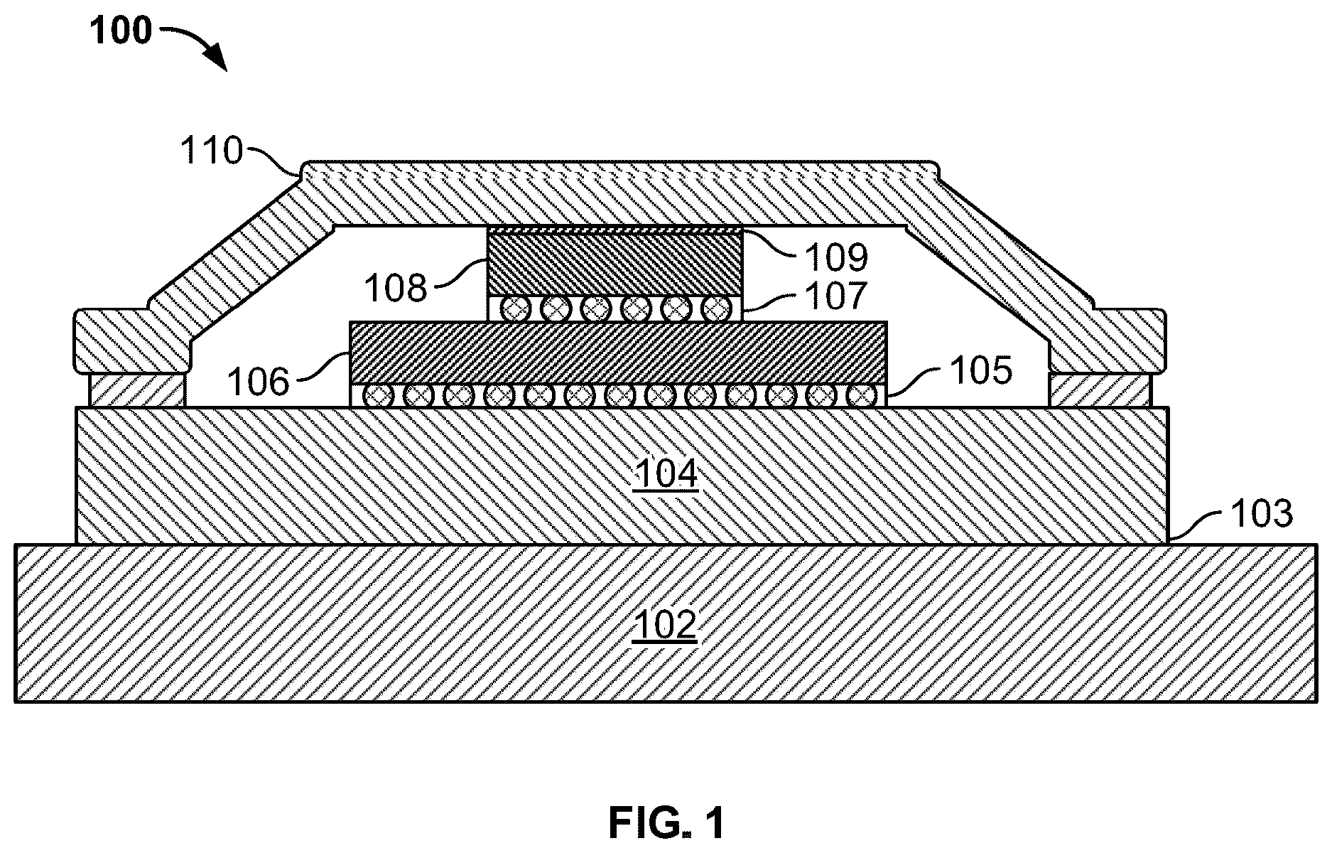 Patent US12588470 Figure 1 – Methods for assembling stacked substrate packages including dies, laminated base substrates, and dielectric build-up substrates