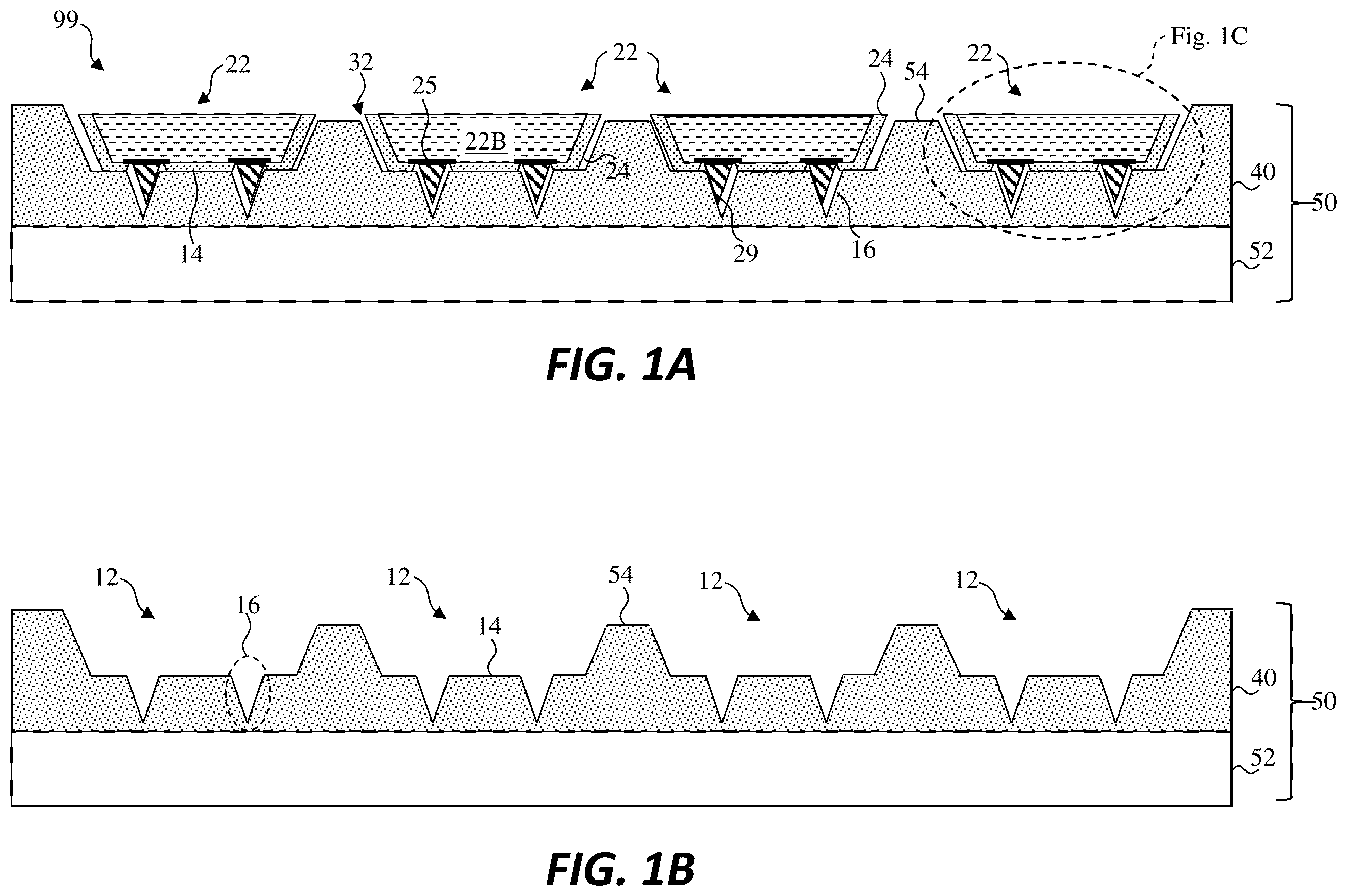 Patent US12588471 Figure 1 – Micro-device substrate structures with posts and indentations