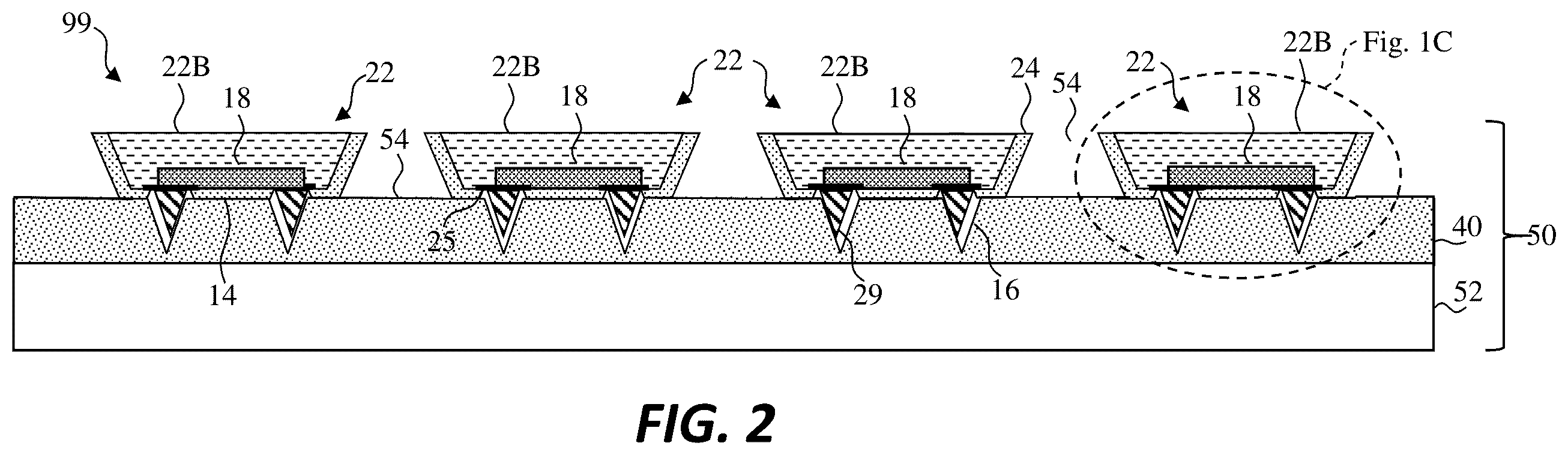 Patent US12588471 Figure 3 – Micro-device substrate structures with posts and indentations