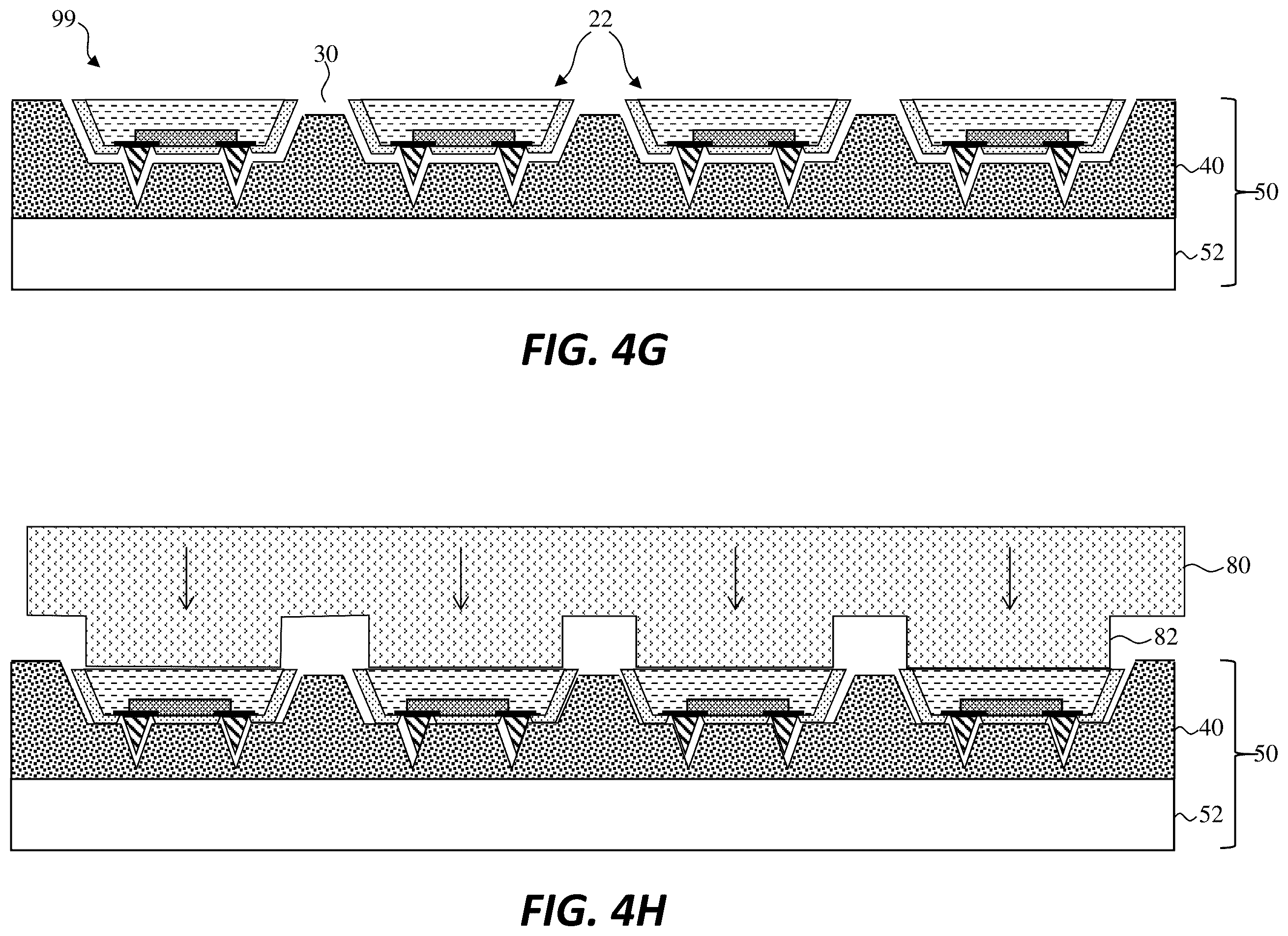 Patent US12588471 Figure 8 – Micro-device substrate structures with posts and indentations