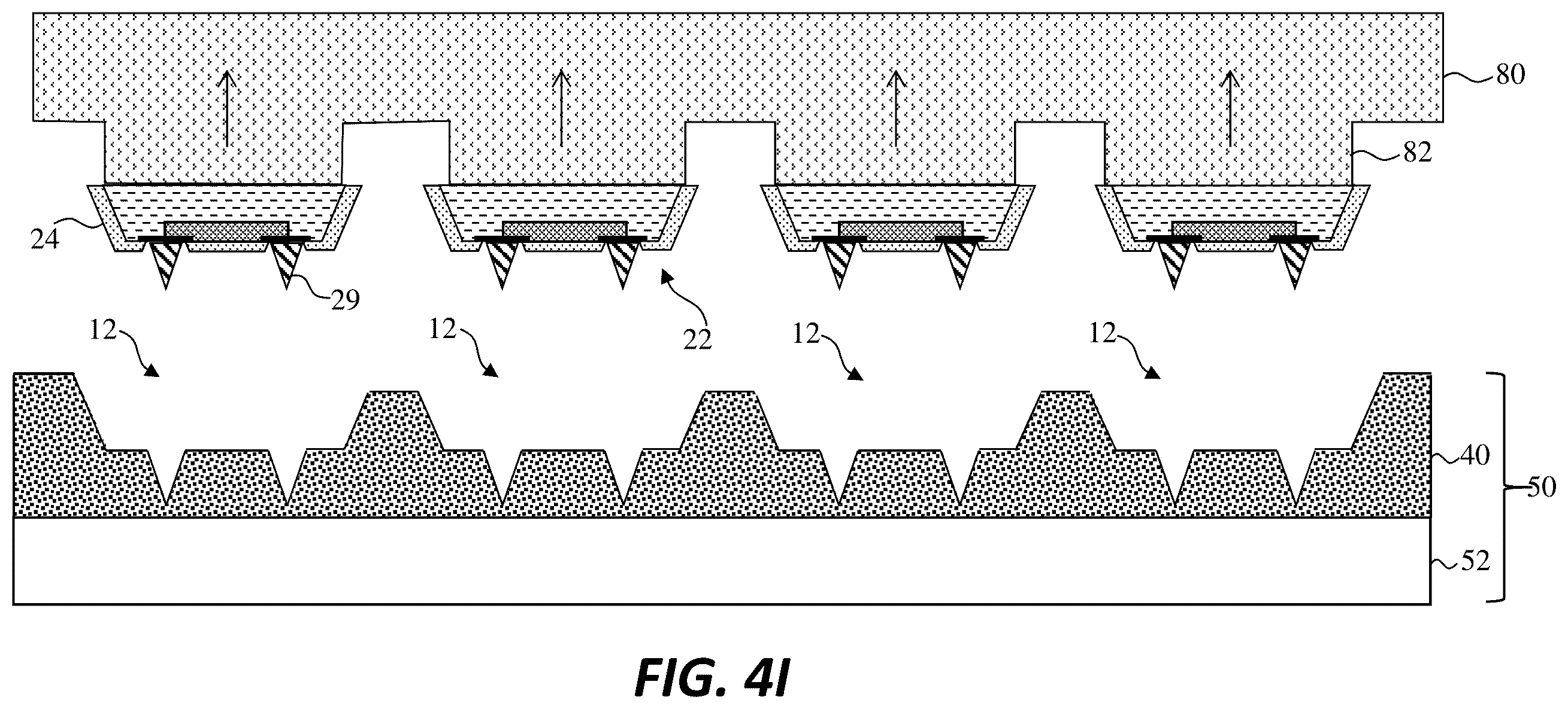 Patent US12588471 Figure 9 – Micro-device substrate structures with posts and indentations