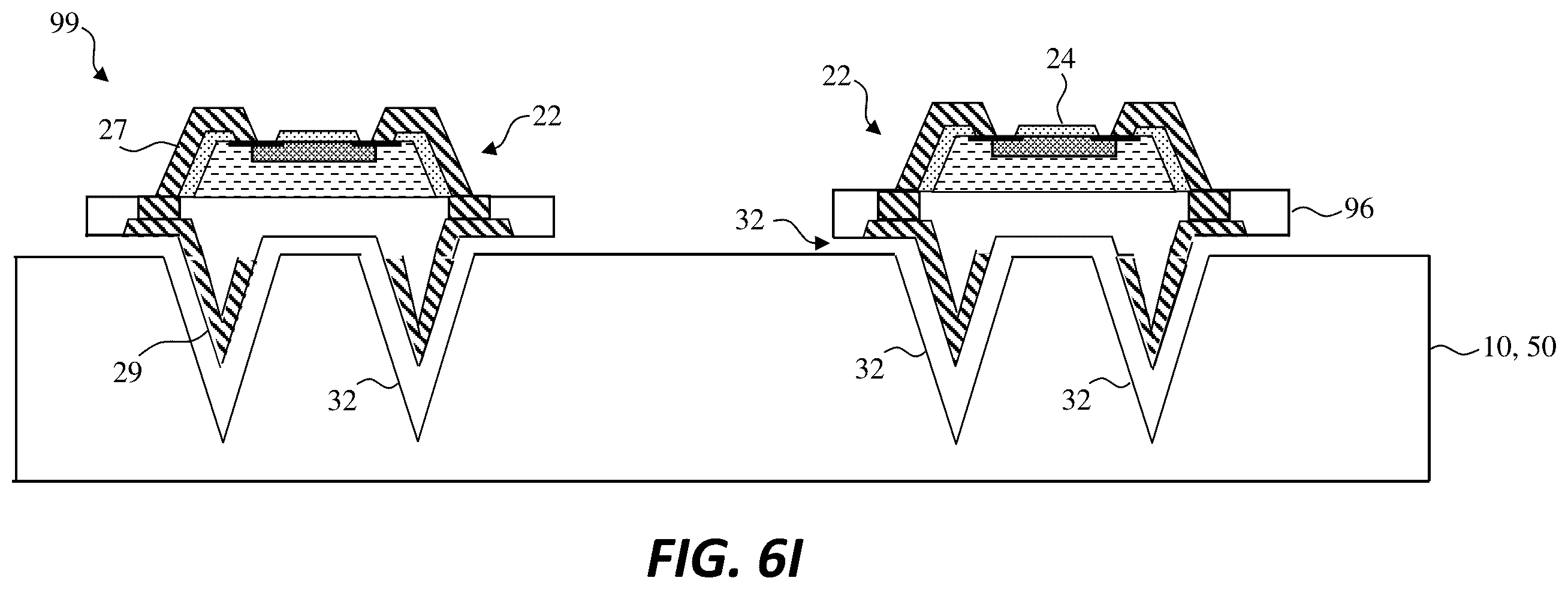 Patent US12588471 Figure 16 – Micro-device substrate structures with posts and indentations