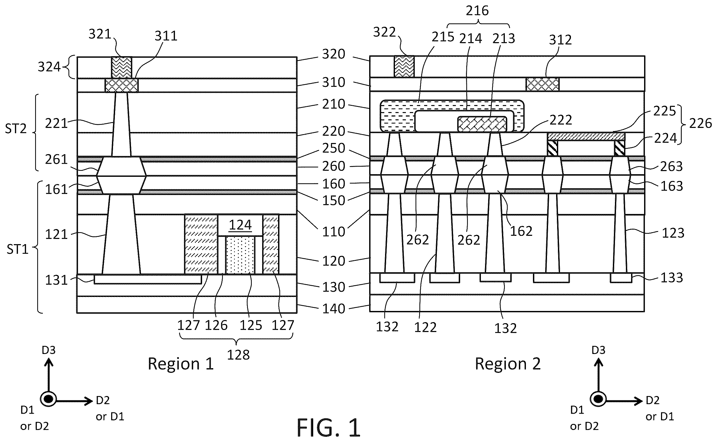 Patent US12588489 — Integrated circuit devices including stacked elements and methods of forming the same — Figure 1