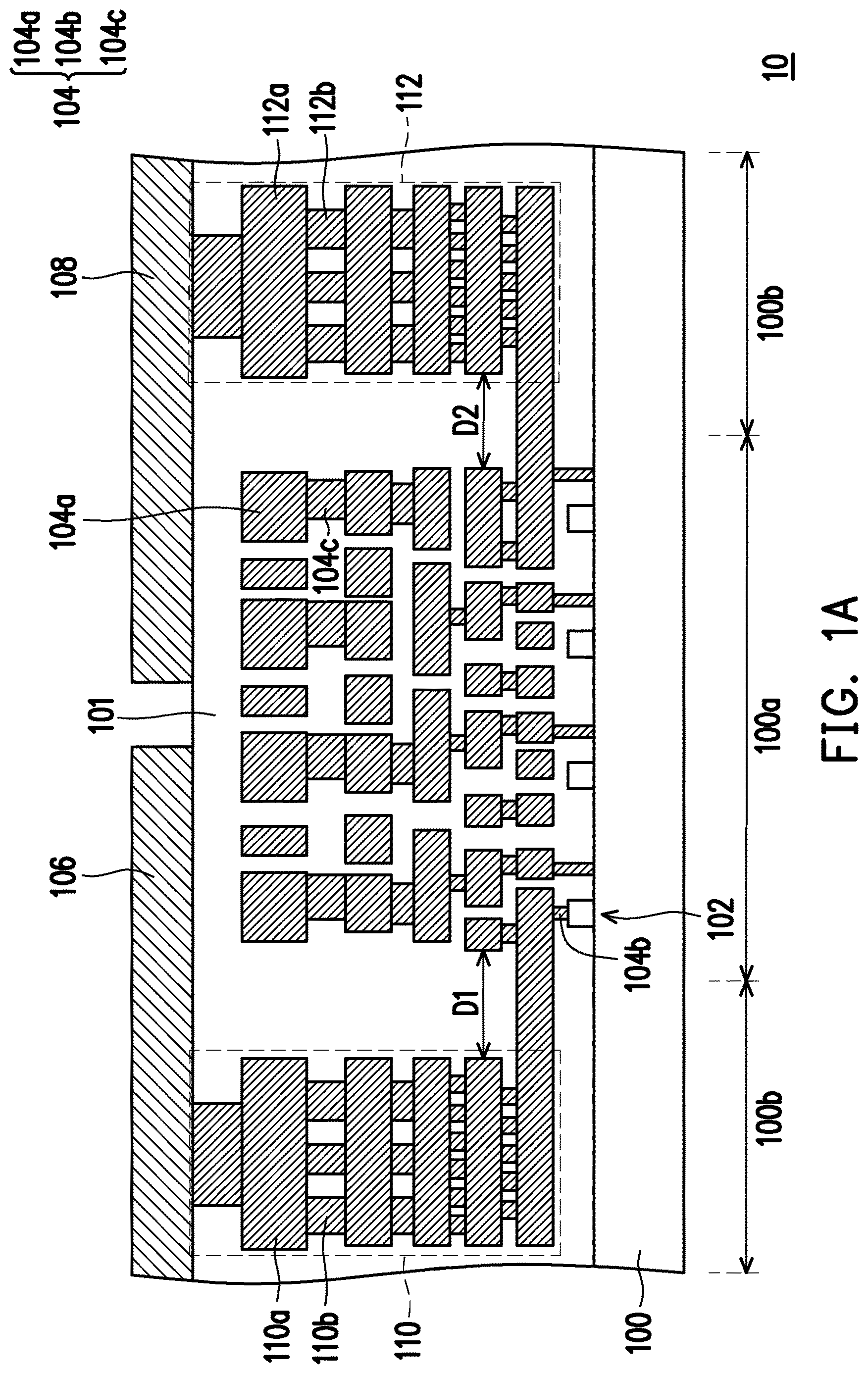 Patent US12588490 Figure 1 – Semiconductor structure comprising power deliver network structure