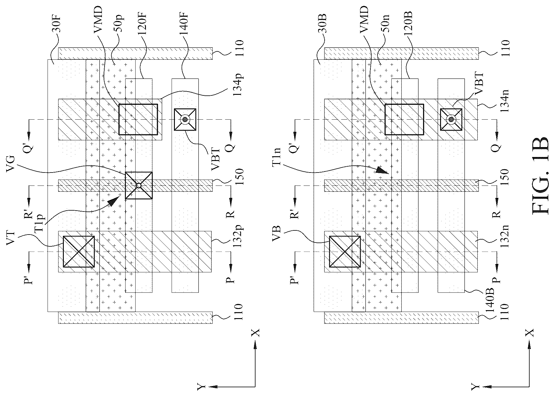 Patent US12588491 Figure 2 – Power rail and signal line arrangement in integrated circuits having stacked transistors