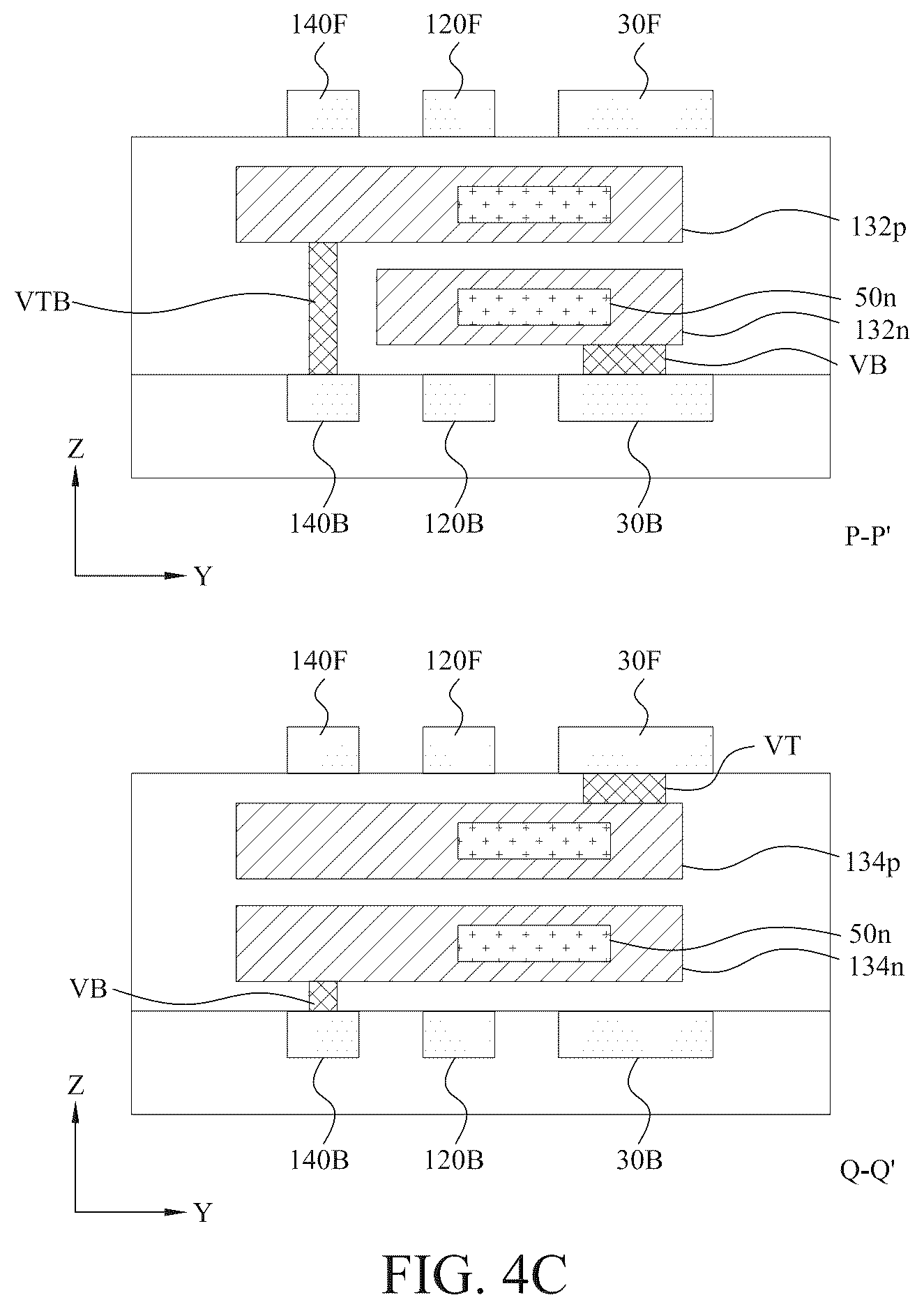 Patent US12588491 Figure 13 – Power rail and signal line arrangement in integrated circuits having stacked transistors