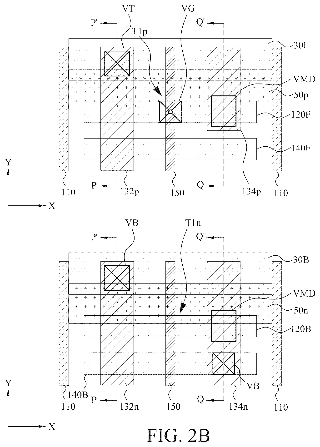 Patent US12588492 Figure 6 – Power rail and signal line arrangement in integrated circuits having stacked transistors
