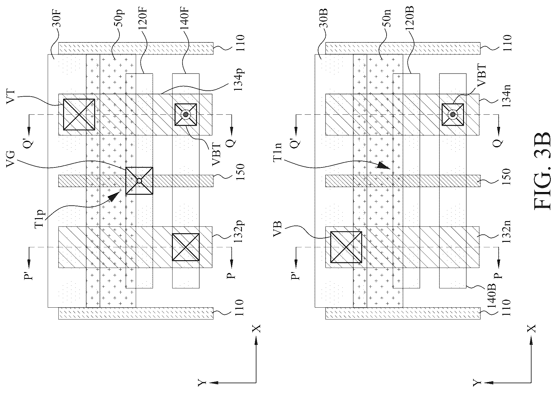 Patent US12588492 Figure 9 – Power rail and signal line arrangement in integrated circuits having stacked transistors