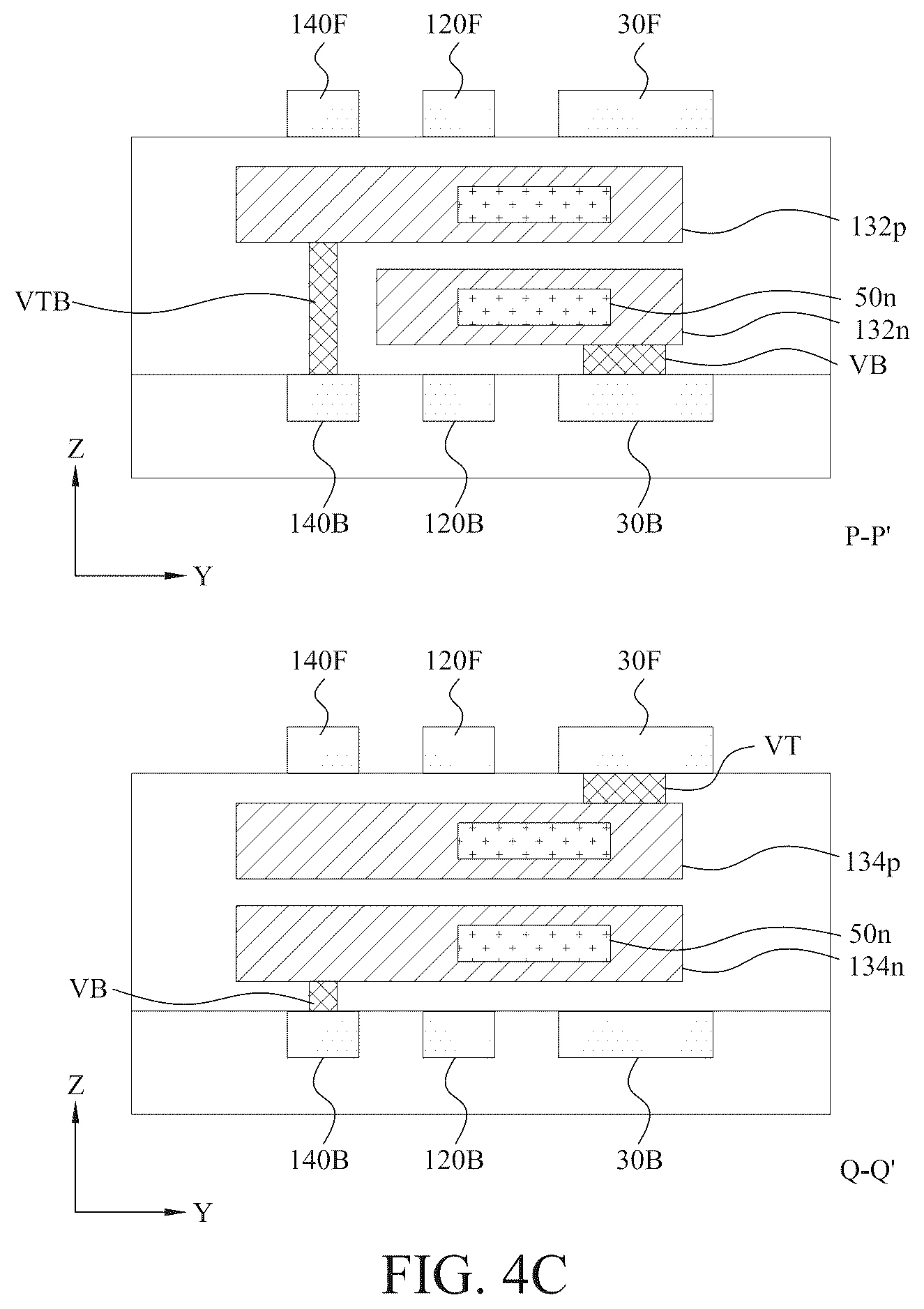 Patent US12588492 Figure 13 – Power rail and signal line arrangement in integrated circuits having stacked transistors