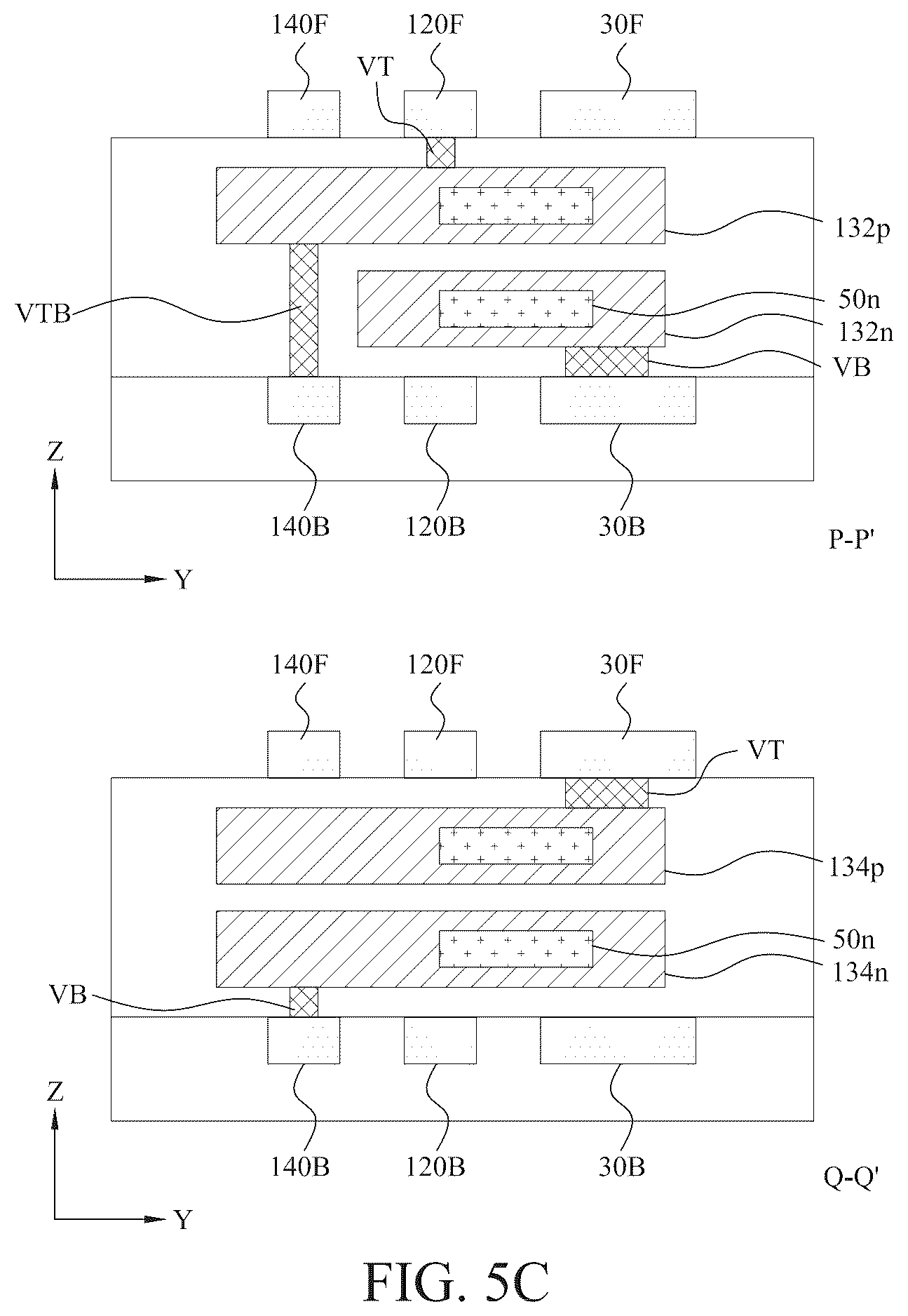 Patent US12588492 Figure 16 – Power rail and signal line arrangement in integrated circuits having stacked transistors