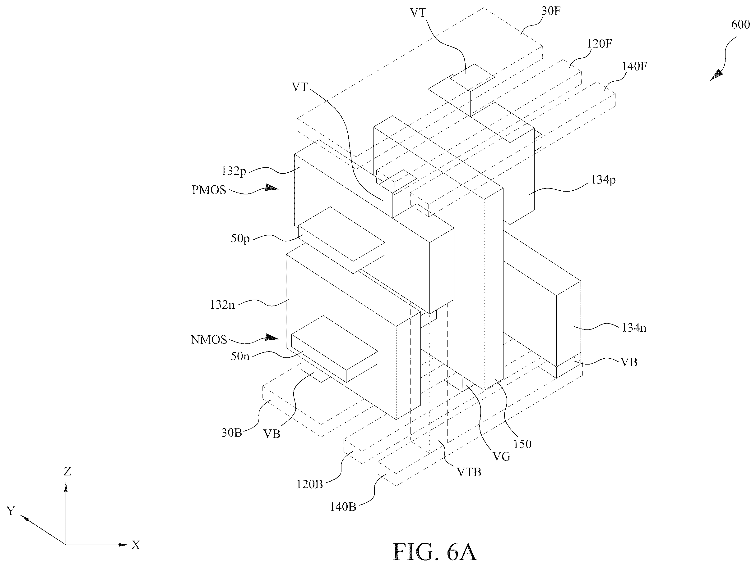 Patent US12588492 Figure 18 – Power rail and signal line arrangement in integrated circuits having stacked transistors