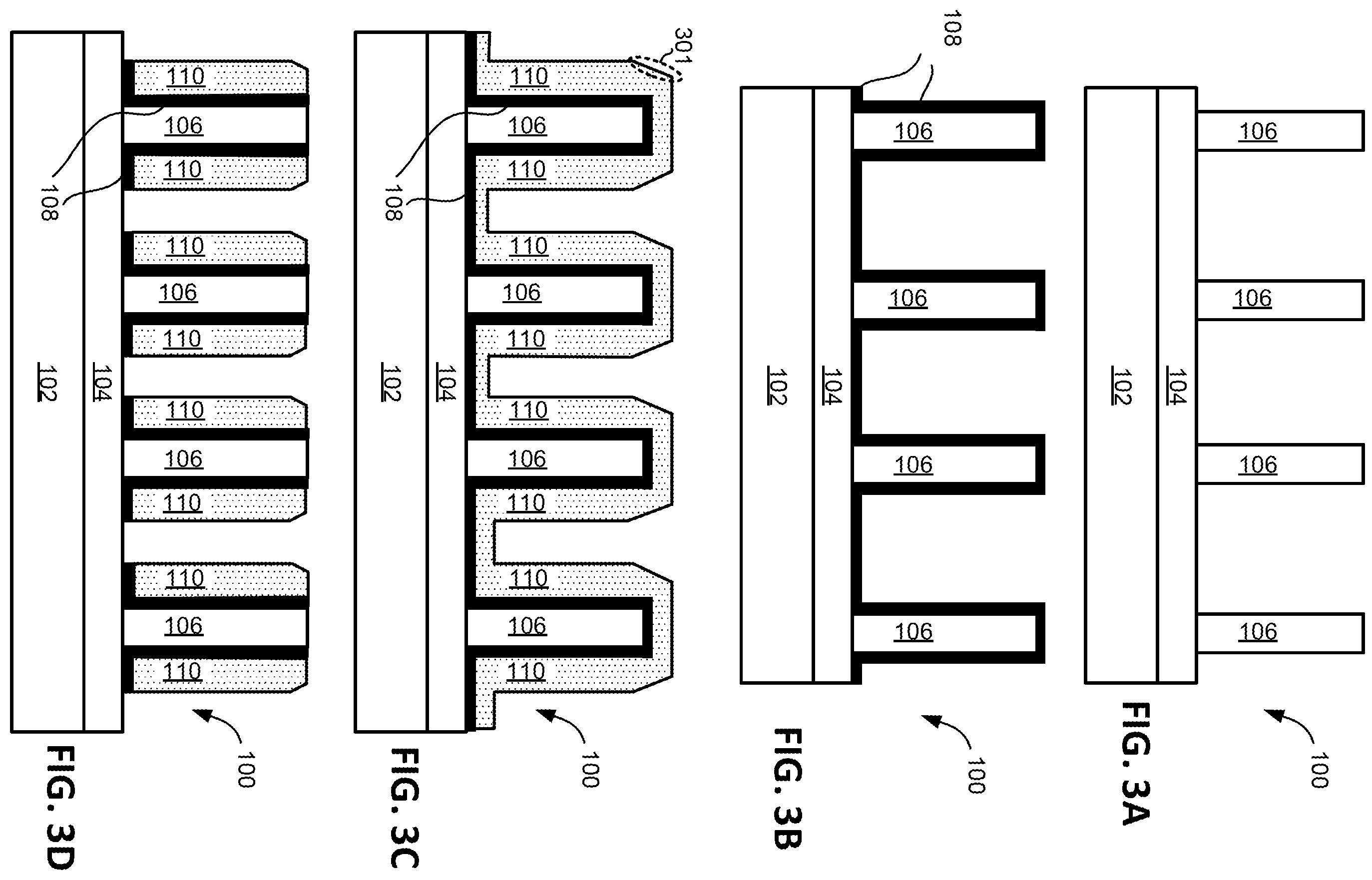 Patent US12588493 Figure 3 – Metal spacers with hard masks formed using a subtractive process