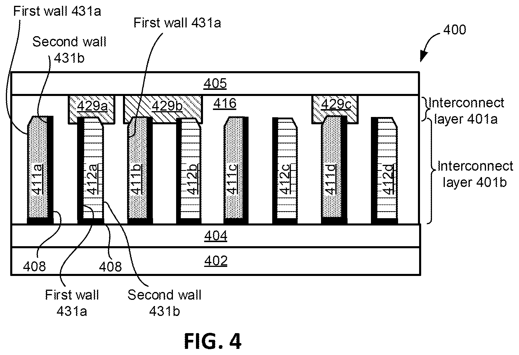 Patent US12588493 Figure 8 – Metal spacers with hard masks formed using a subtractive process
