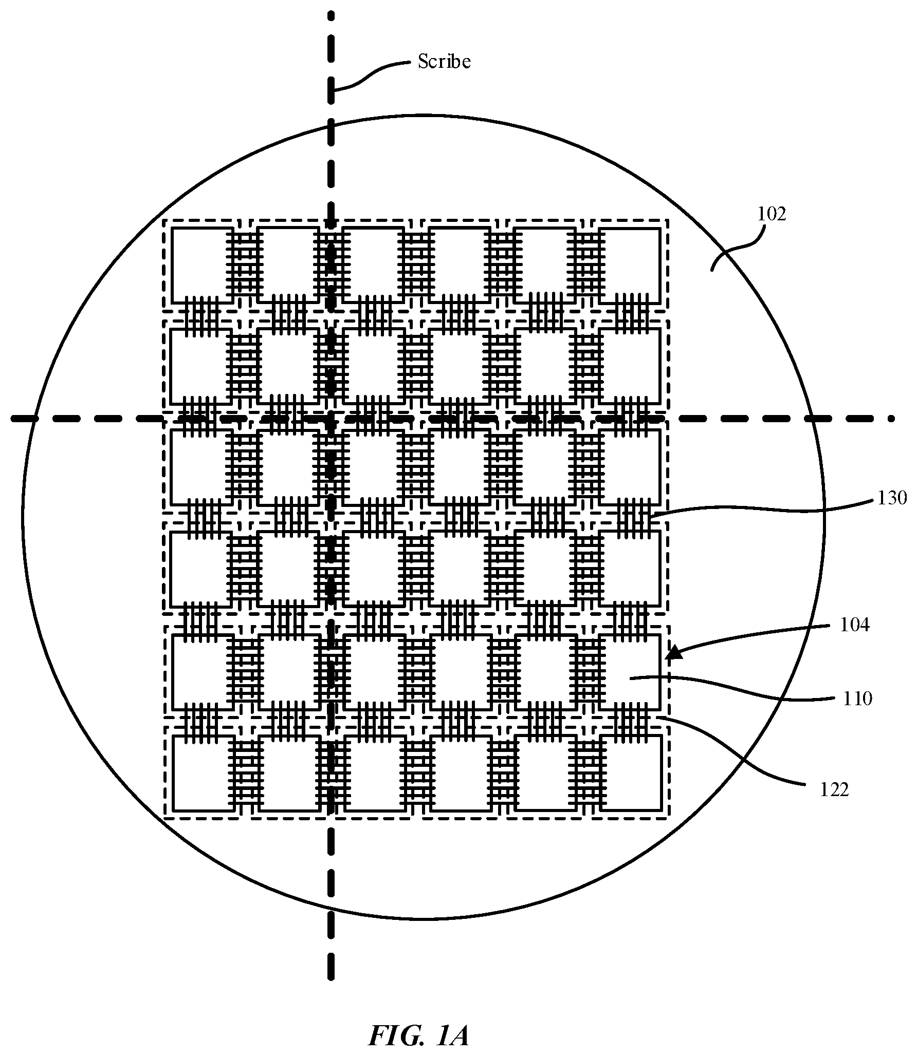 Patent US12588494 Figure 1 – Die stitching and harvesting of arrayed structures