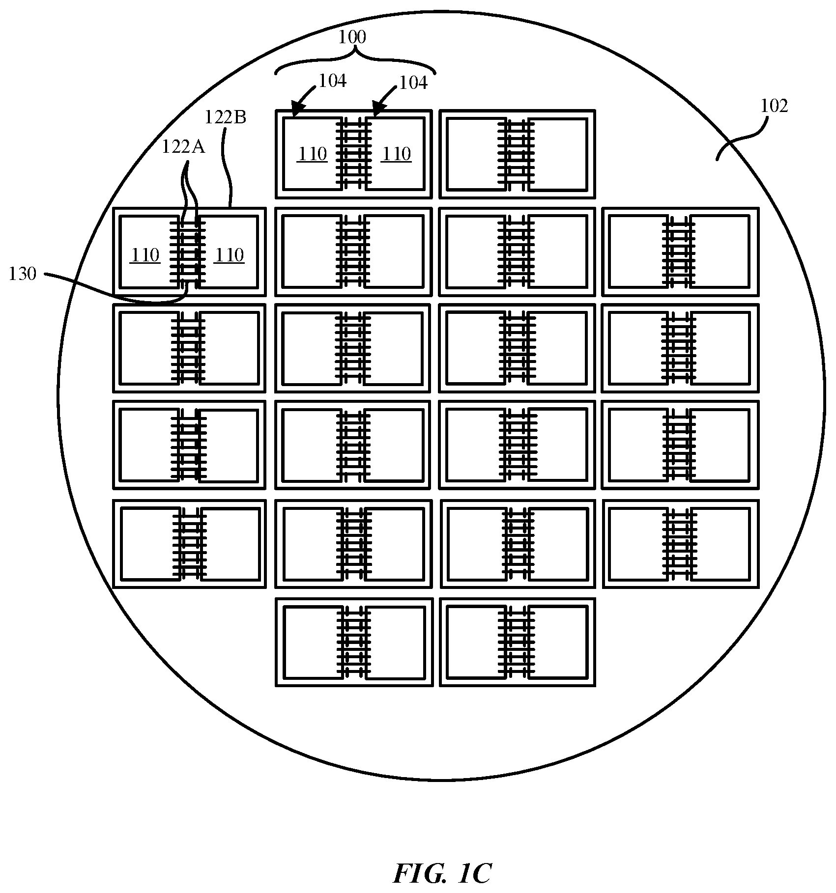 Patent US12588494 Figure 3 – Die stitching and harvesting of arrayed structures