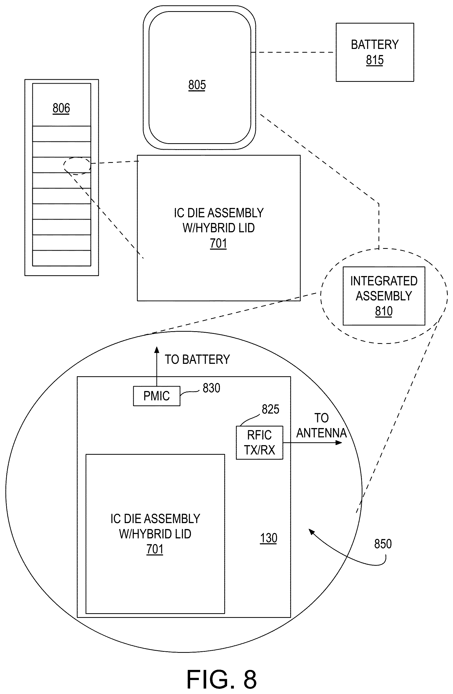 Patent US12588499 Figure 8 – Integrated circuit heat spreader including sealant interface material