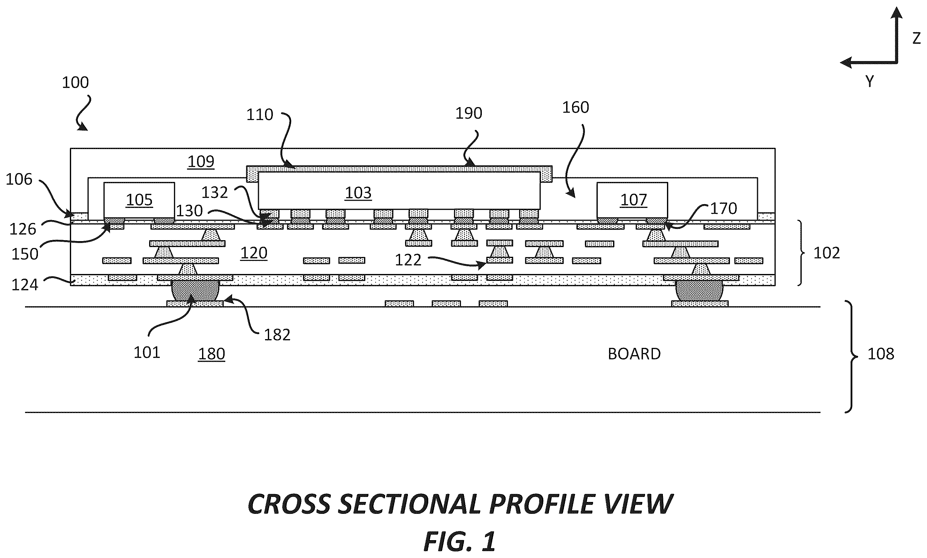 Patent US12588508 Figure 1 – Package comprising a lid structure with a compartment