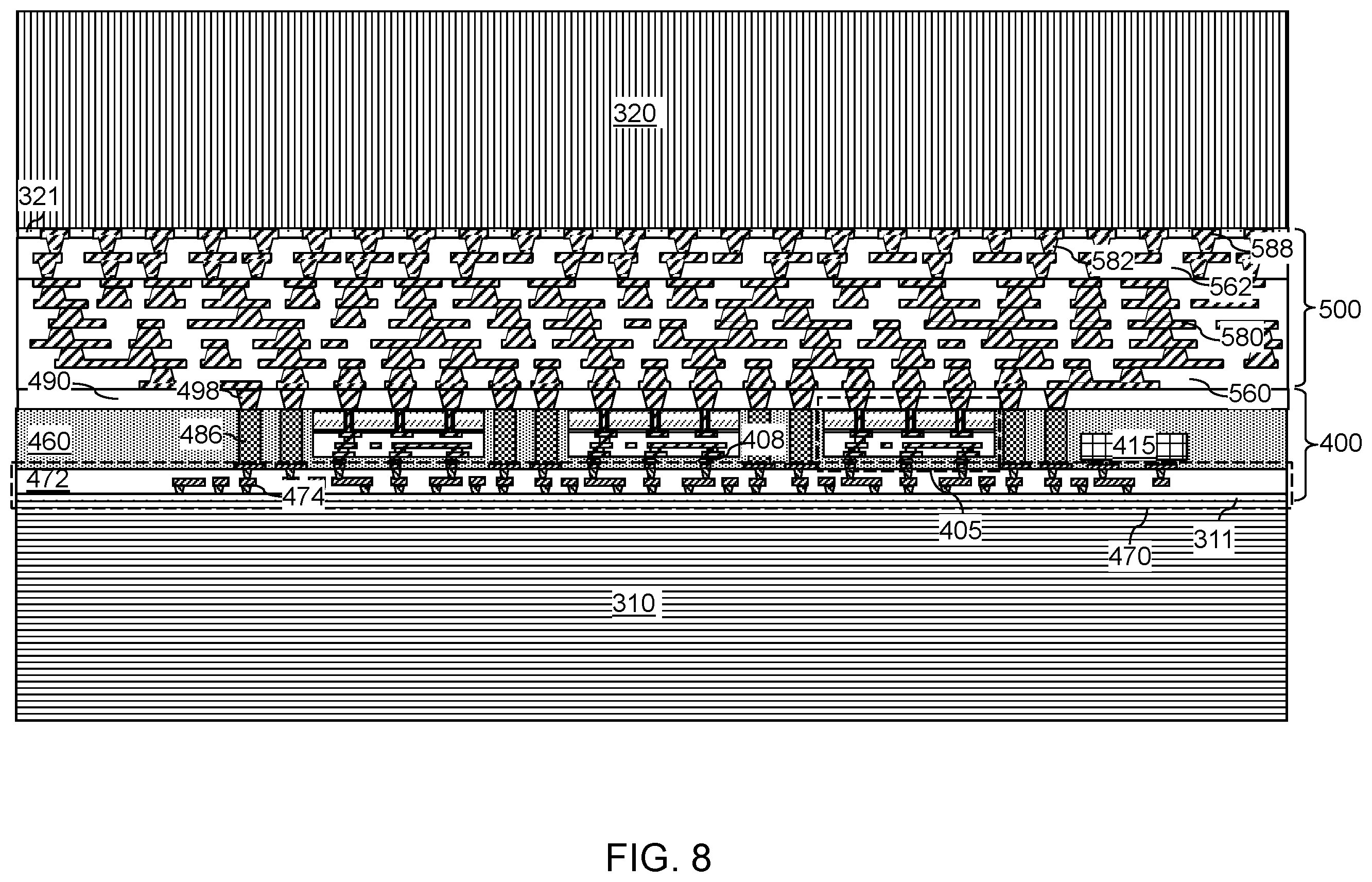 Patent US12588525 Figure 8 – Packaging substrate including an underfill injection opening and methods of forming the same