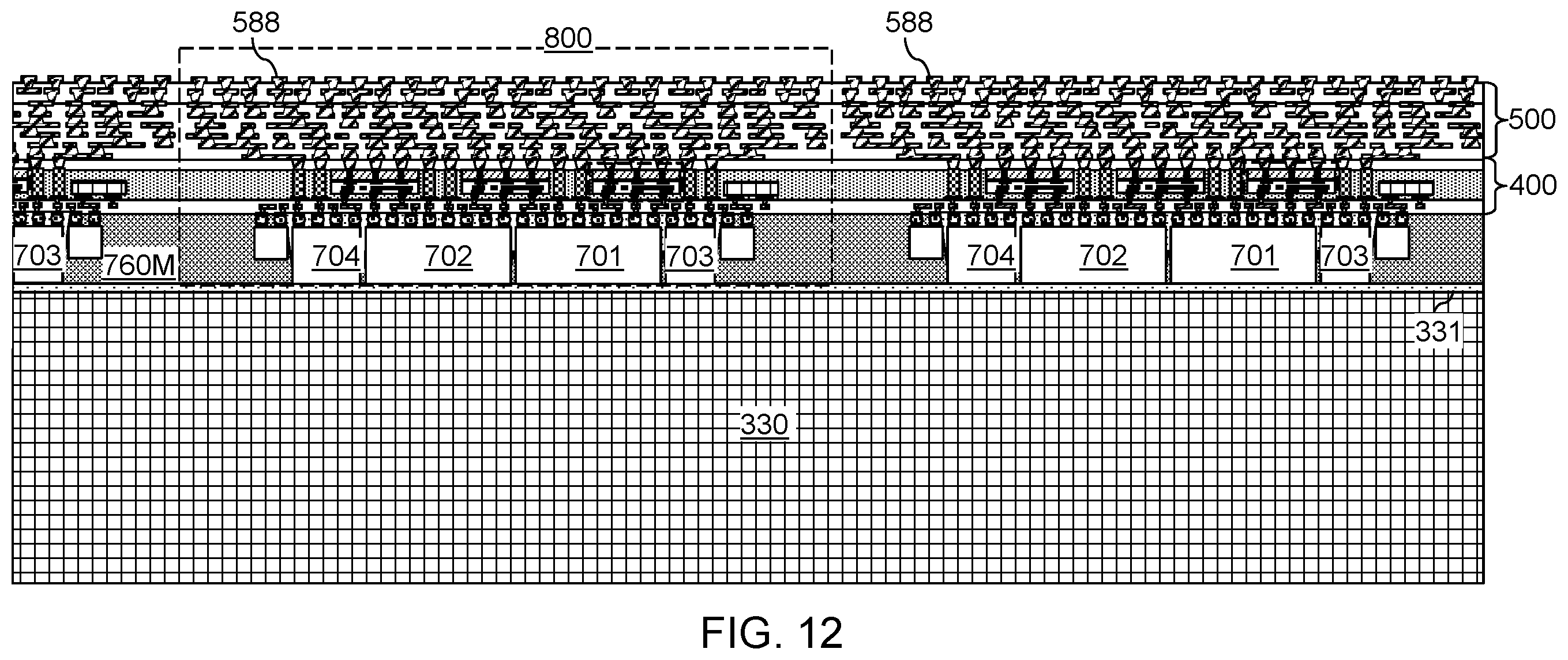 Patent US12588525 Figure 12 – Packaging substrate including an underfill injection opening and methods of forming the same