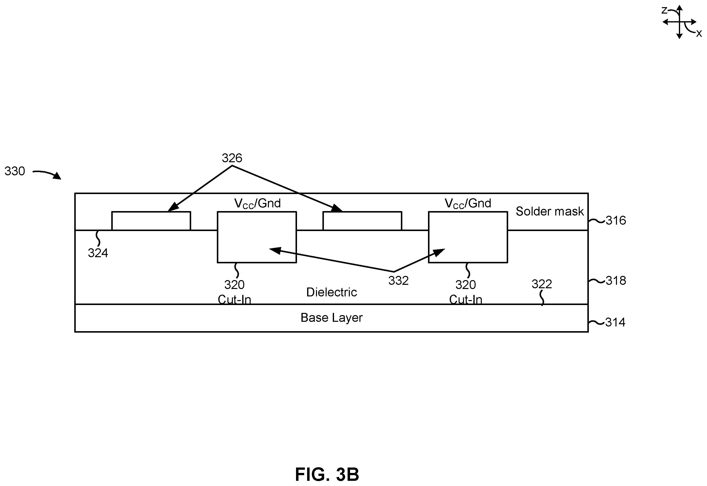 Patent US12588527 Figure 4 – Dielectric interposer with electrical-connection cut-in