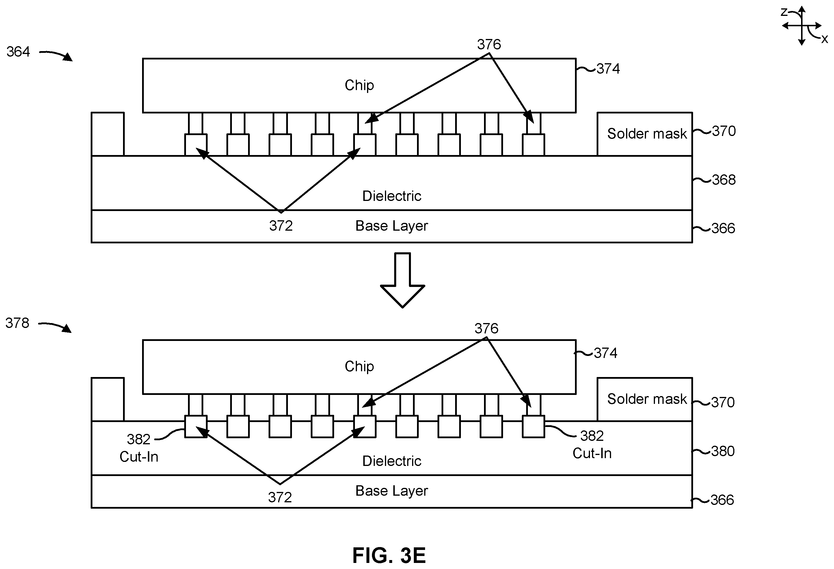 Patent US12588527 Figure 7 – Dielectric interposer with electrical-connection cut-in