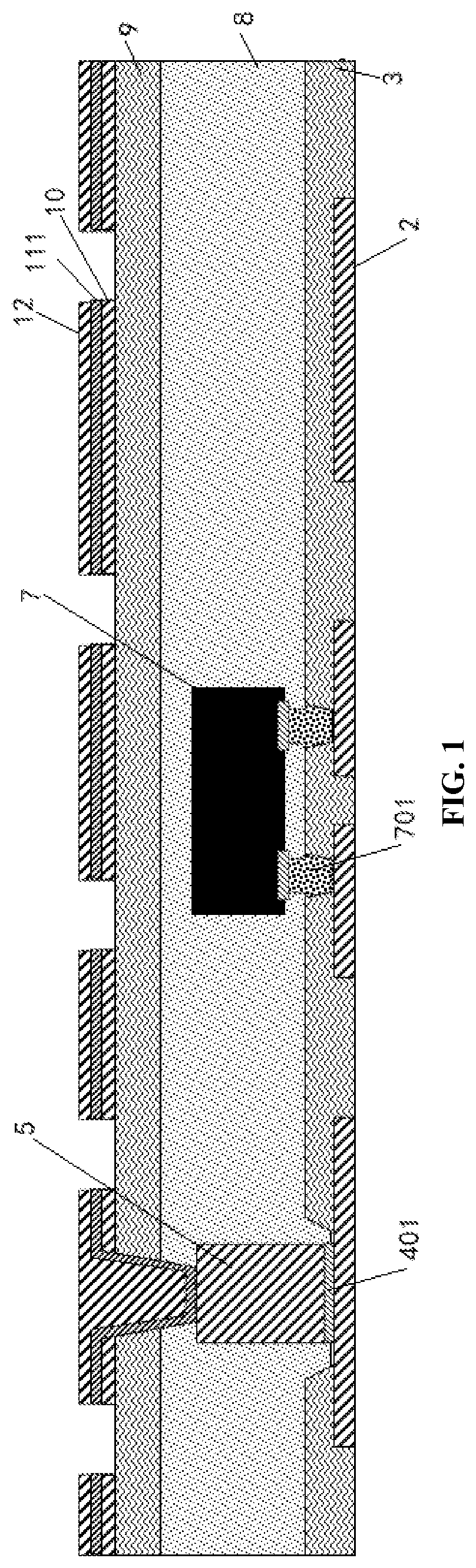 Patent US12588543 Figure 1 – Embedded flip chip package substrate and manufacturing method thereof