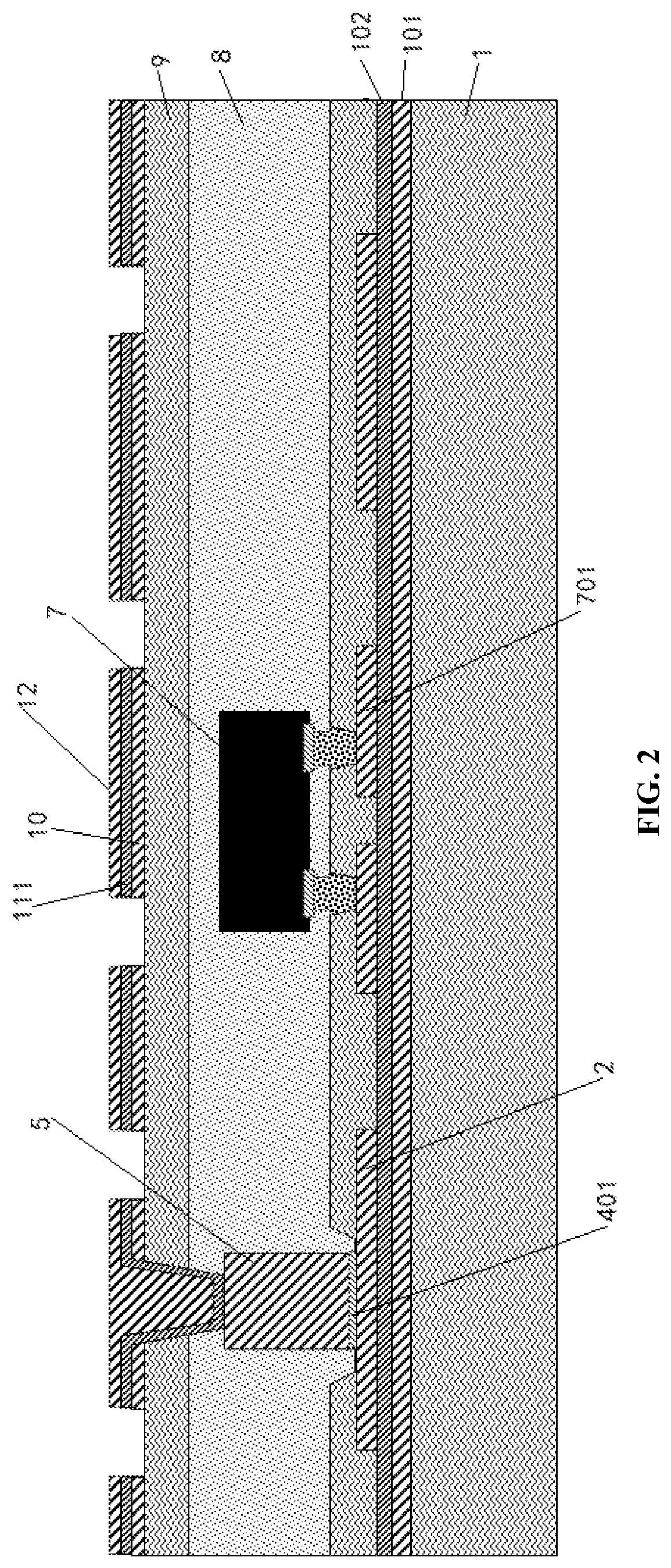 Patent US12588543 Figure 2 – Embedded flip chip package substrate and manufacturing method thereof