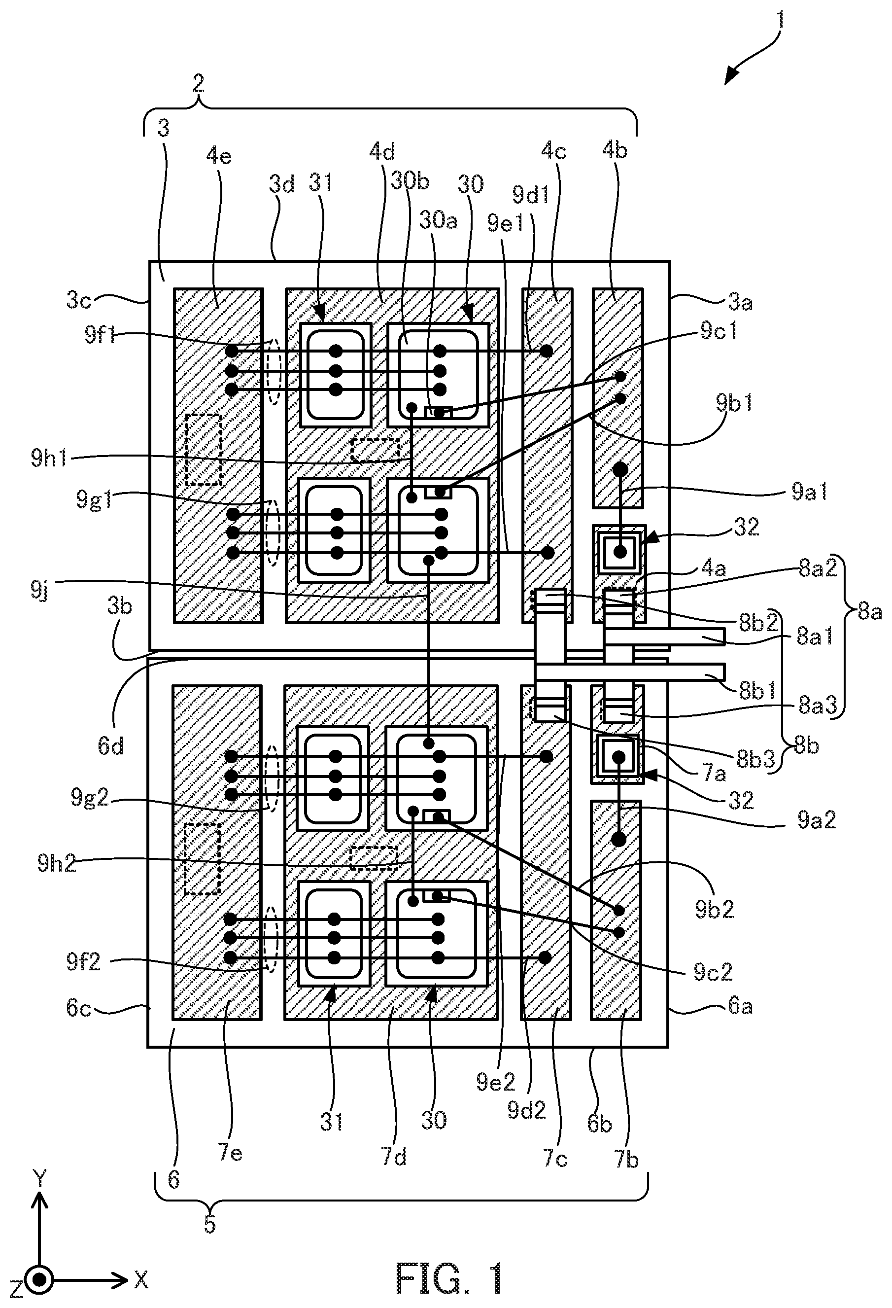 Patent US12588552 Figure 1 – Multi-chip semiconductor switching device