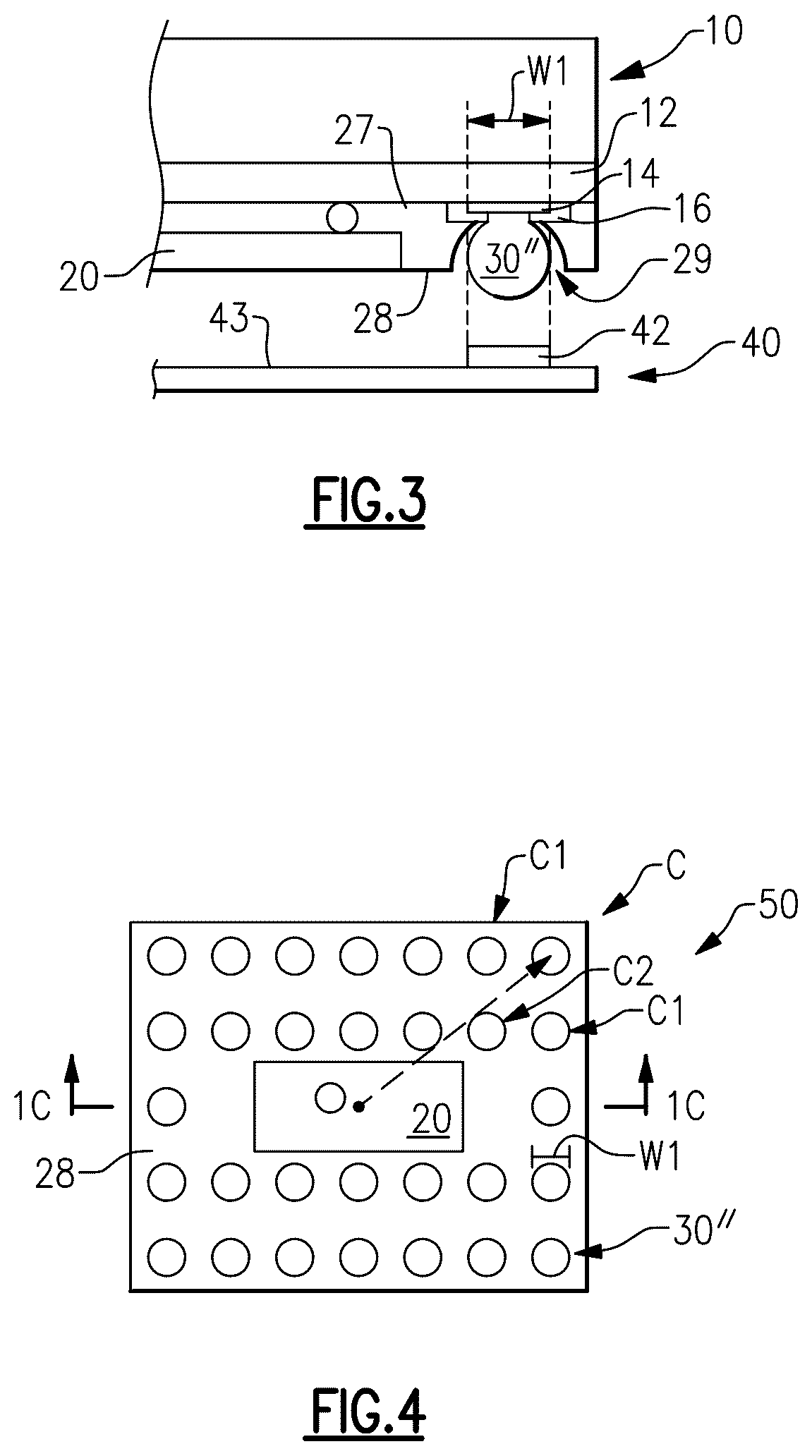 Patent US12588555 Figure 2 – Dual sided molded package with varying interconnect pad sizes and varying exposed solderable area