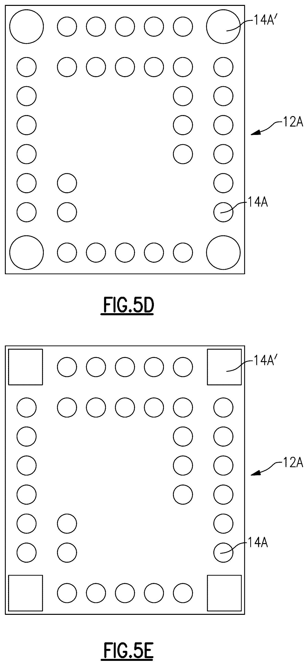 Patent US12588555 Figure 4 – Dual sided molded package with varying interconnect pad sizes and varying exposed solderable area