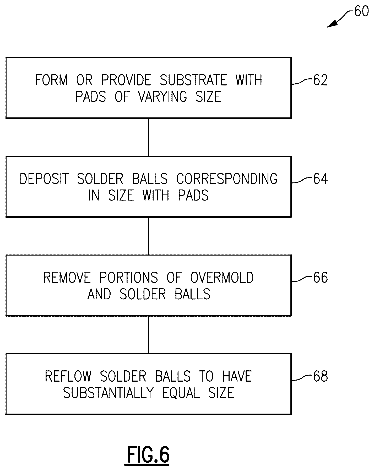 Patent US12588555 Figure 5 – Dual sided molded package with varying interconnect pad sizes and varying exposed solderable area