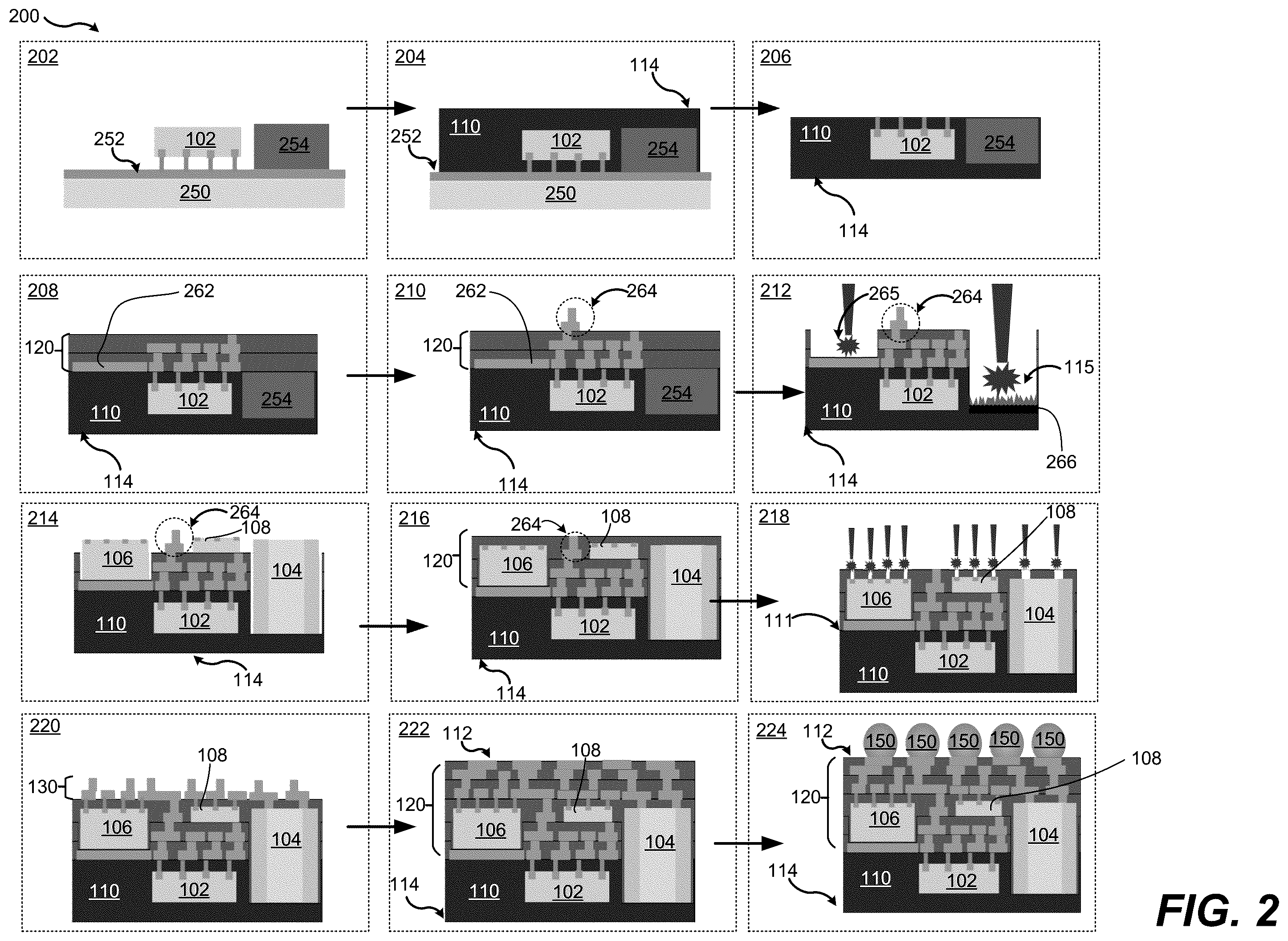Patent US12588557 Figure 2 – Multichip packages with 3D integration